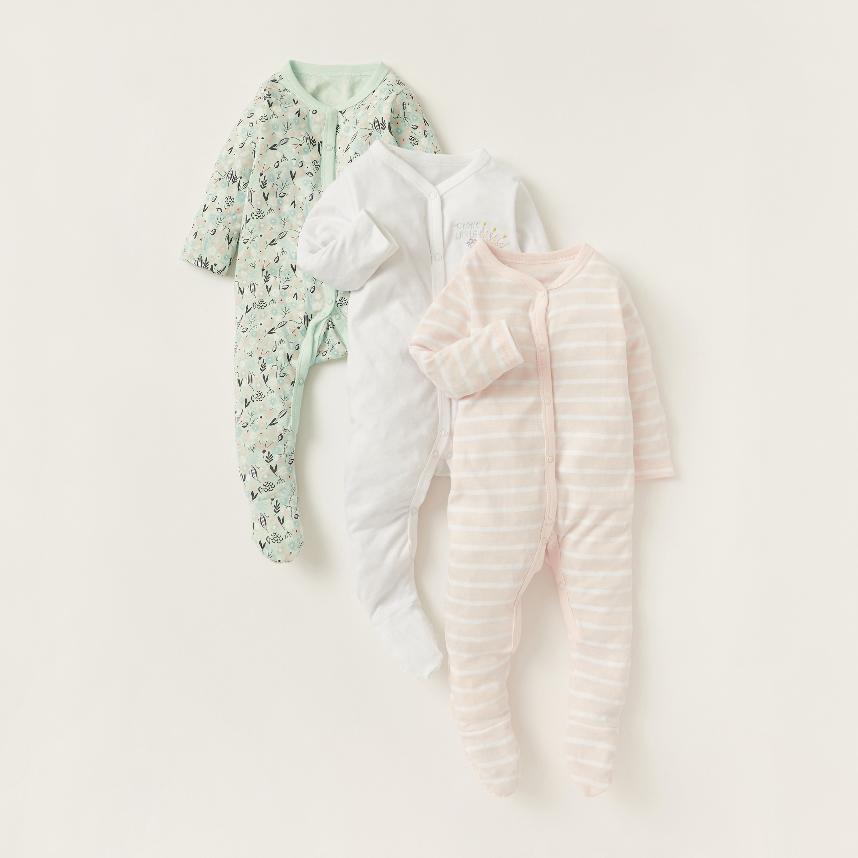 Juniors Printed Closed Feet Sleepsuit with Long Sleeves - Set of 3-baby-girls-clothing-nightwear-sleepsuits-image-1