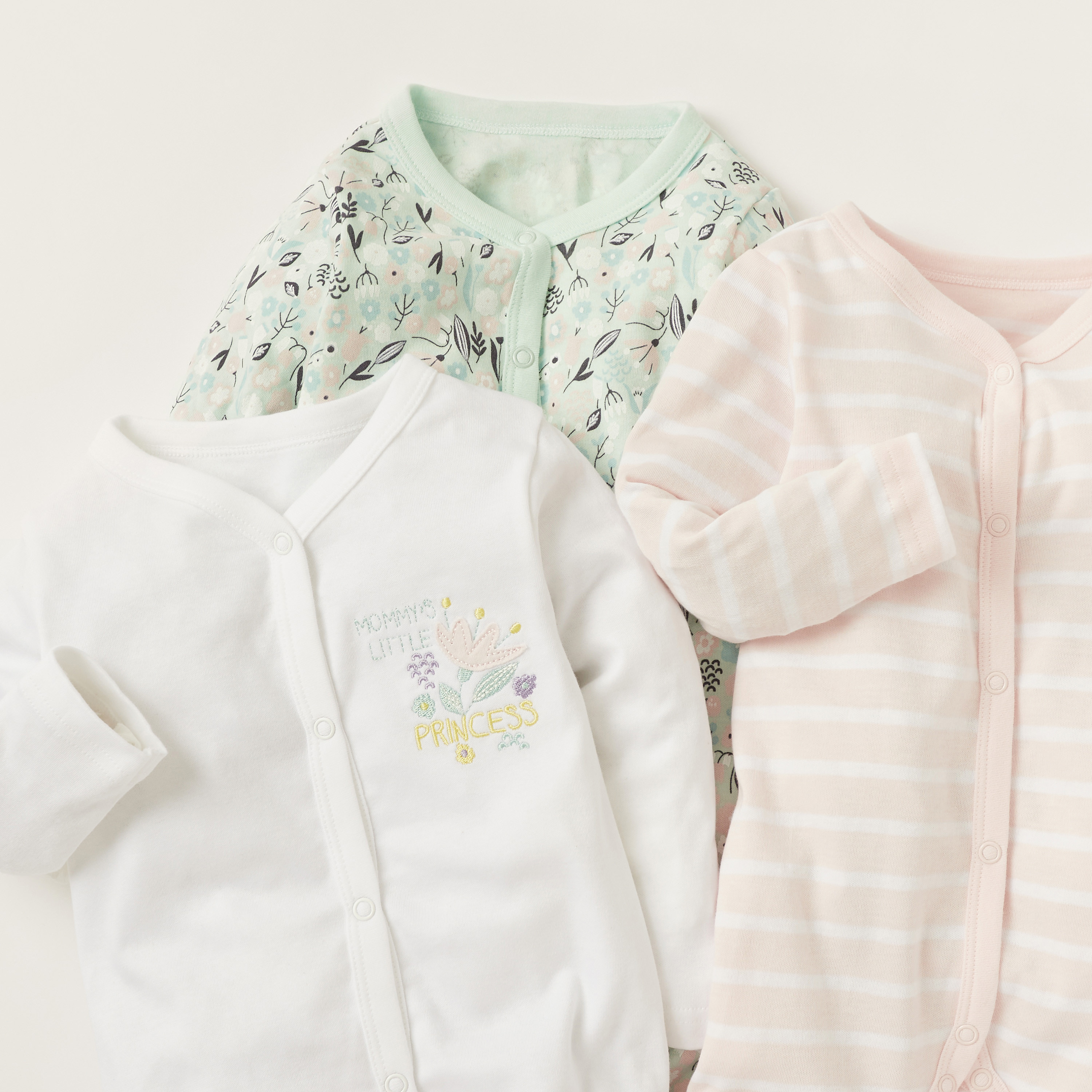 Juniors Printed Closed Feet Sleepsuit with Long Sleeves - Set of 3-baby-girls-clothing-nightwear-sleepsuits-image-2