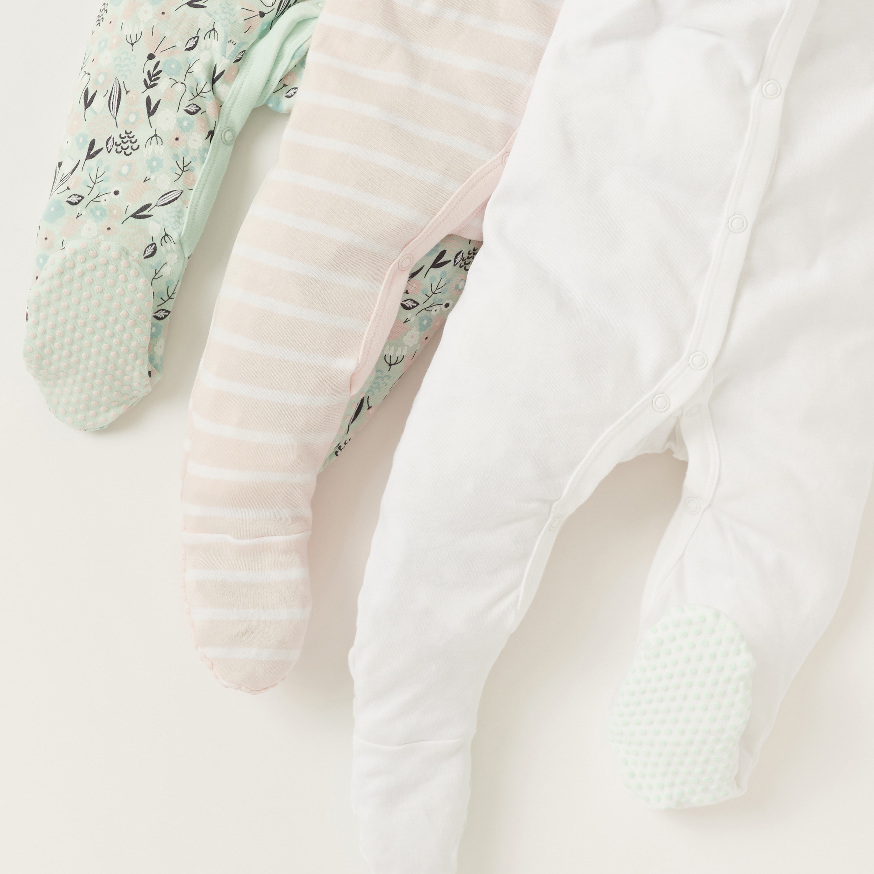 Juniors Printed Closed Feet Sleepsuit with Long Sleeves - Set of 3-baby-girls-clothing-nightwear-sleepsuits-image-3