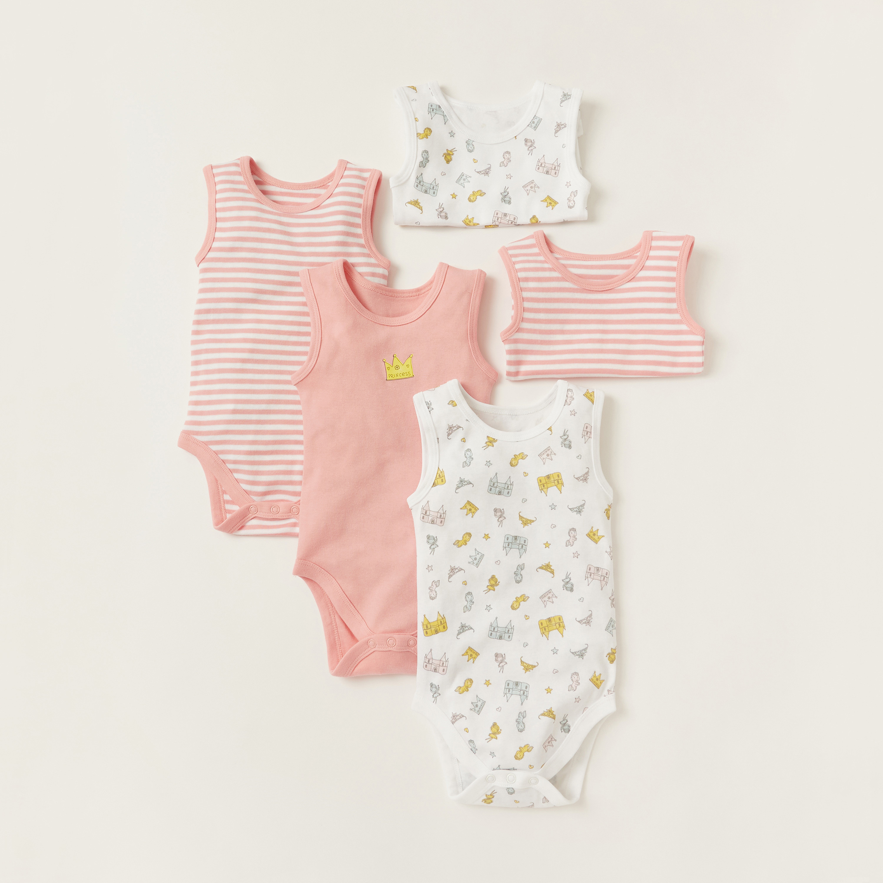 Juniors Printed Sleeveless Bodysuit - Set of 5-baby-girls-clothing-bodysuits-image-1