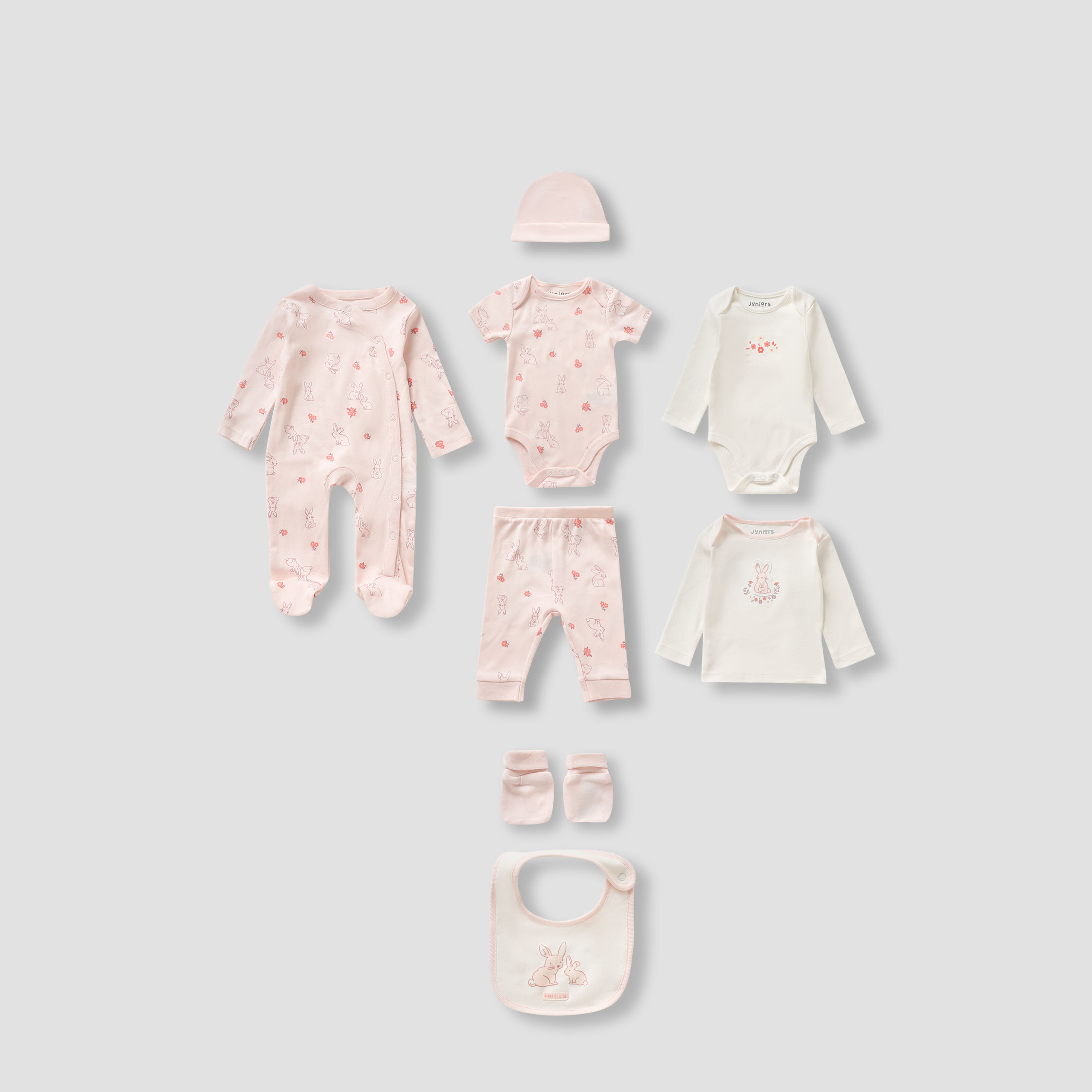 Juniors 9-Piece Boys Gift Set - Cotton - Bodysuit, Pyjamas, Beanie, Mittens, Sleepsuit - Bunny Print-baby-boys-clothing-setsandcoords-image-2