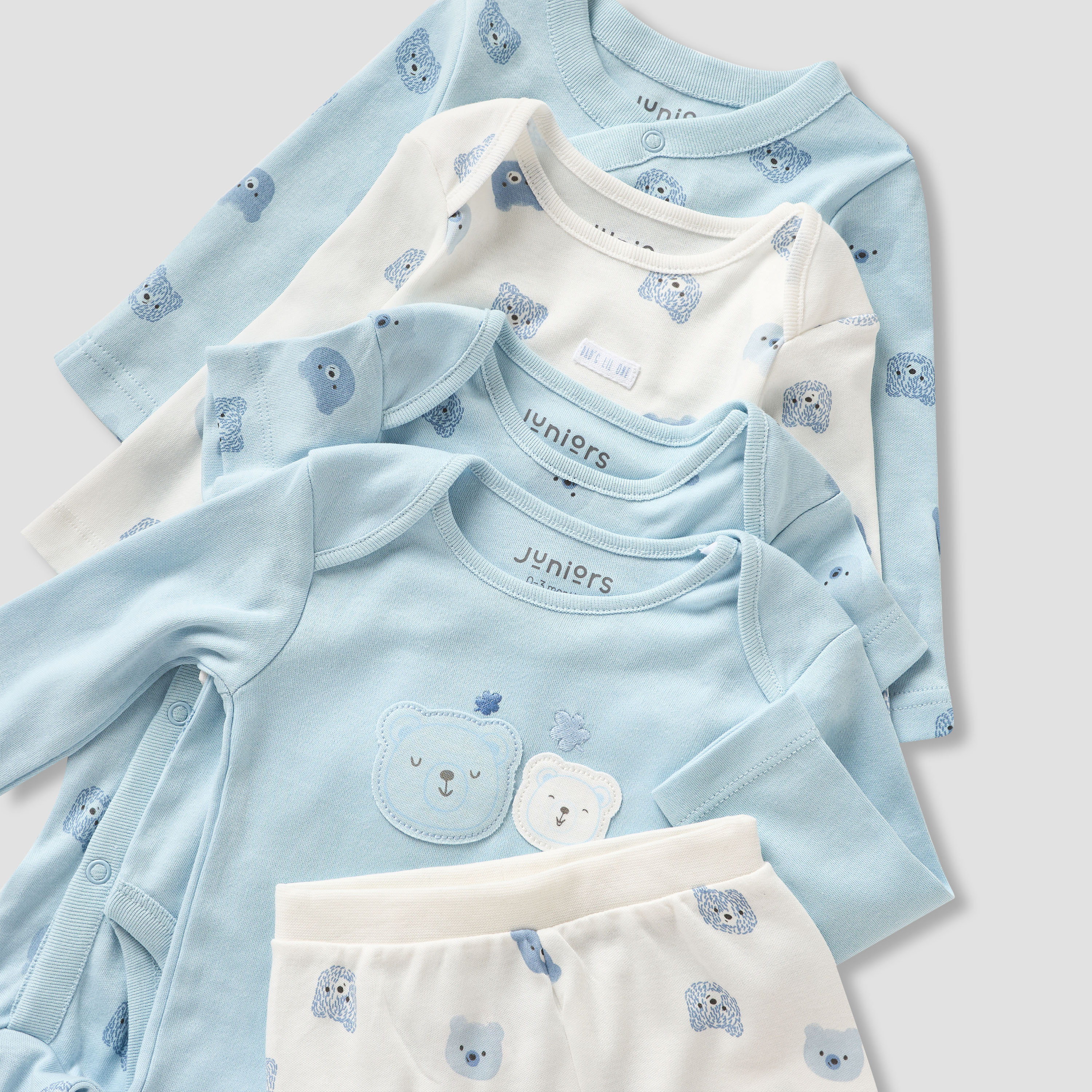 Juniors 9-Piece Boys Gift Set - Cotton - Sleepsuit, Bodysuit, Bib, Beanie, Mittens - Bear Print-baby-boys-clothing-setsandcoords-image-11