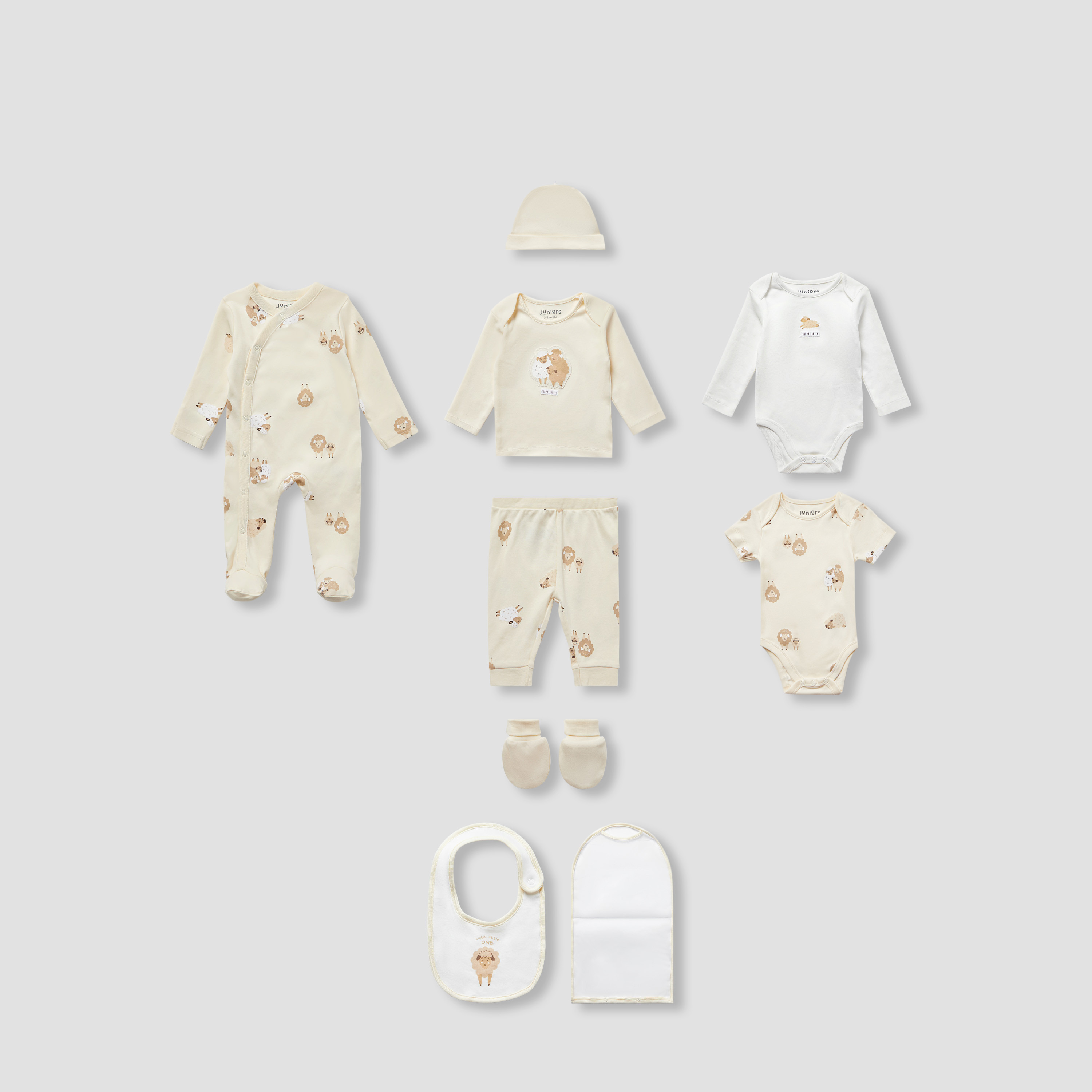 Juniors 9-Piece Girls Gift Set - Cotton - Sleepsuit, Bodysuit, T-shirt, Pyjama - Sheep Print-baby-girls-clothing-setsandcoords-image-1