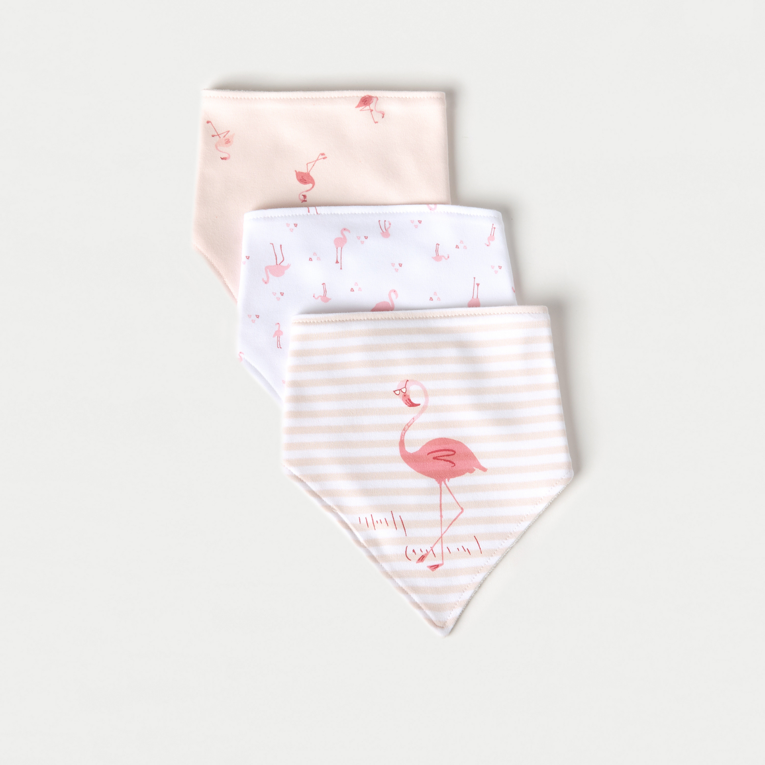 Juniors Flamingo Print Muslin Bib with Button Closure - Set of 3-baby-feeding-bibs-image-1