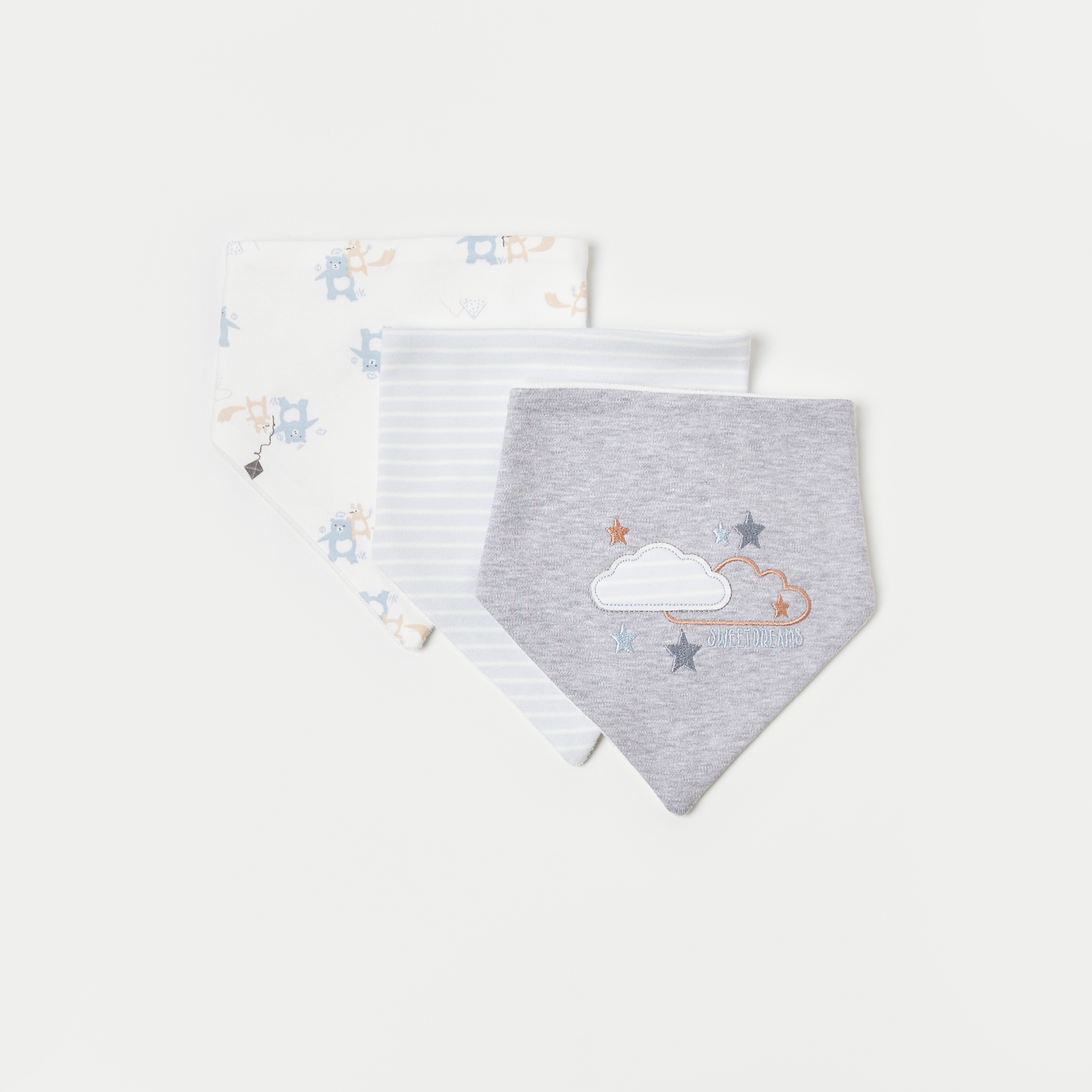 Juniors Printed Dribble Bib with Snap Button Closure - Set of 3-baby-feeding-bibs-image-1