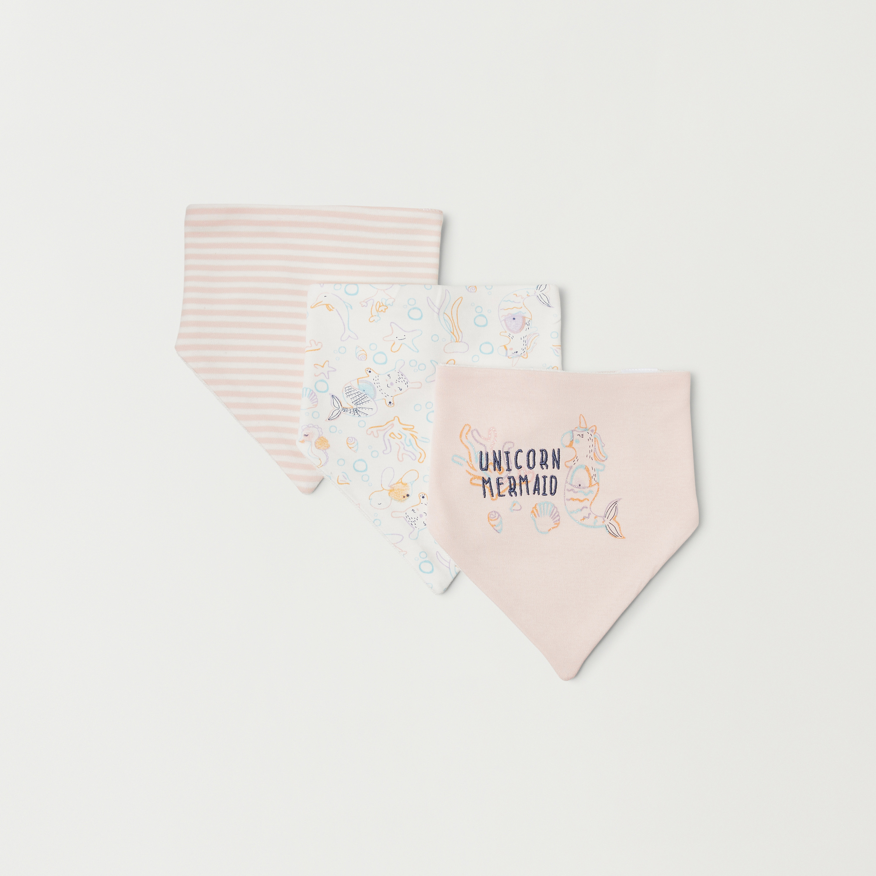 Juniors Mermaid Print Dribble Bib with Snap Button Closure - Set of 3-baby-feeding-bibs-image-1