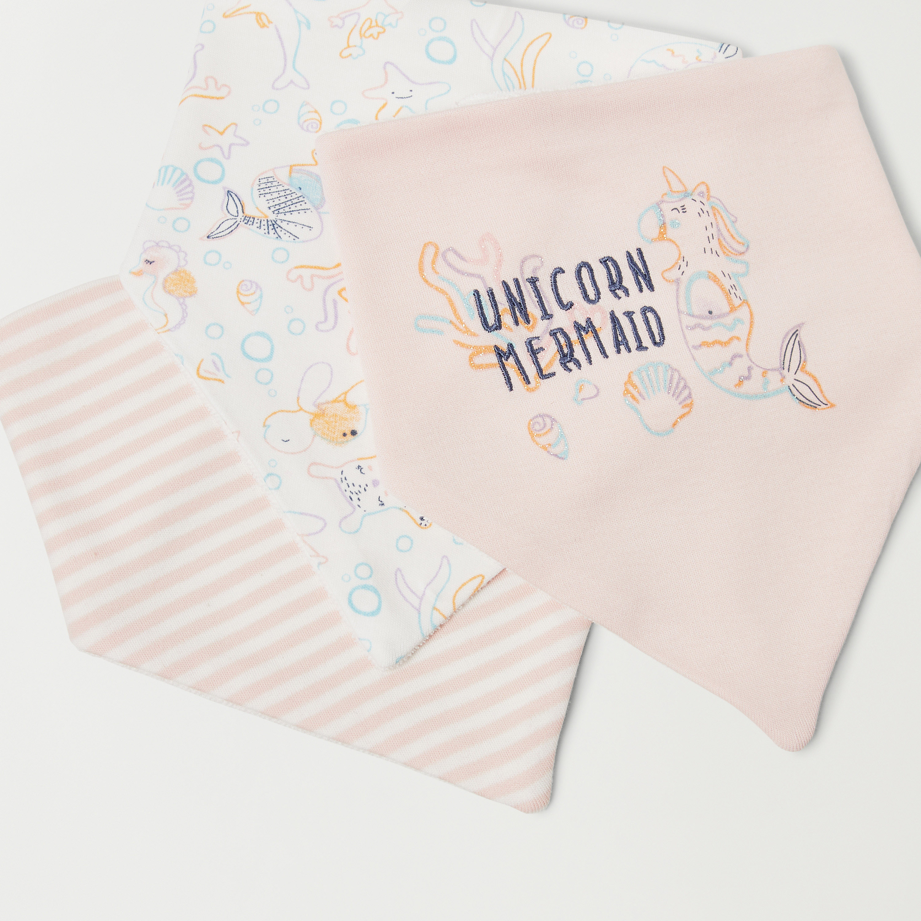 Juniors Mermaid Print Dribble Bib with Snap Button Closure - Set of 3-baby-feeding-bibs-image-5