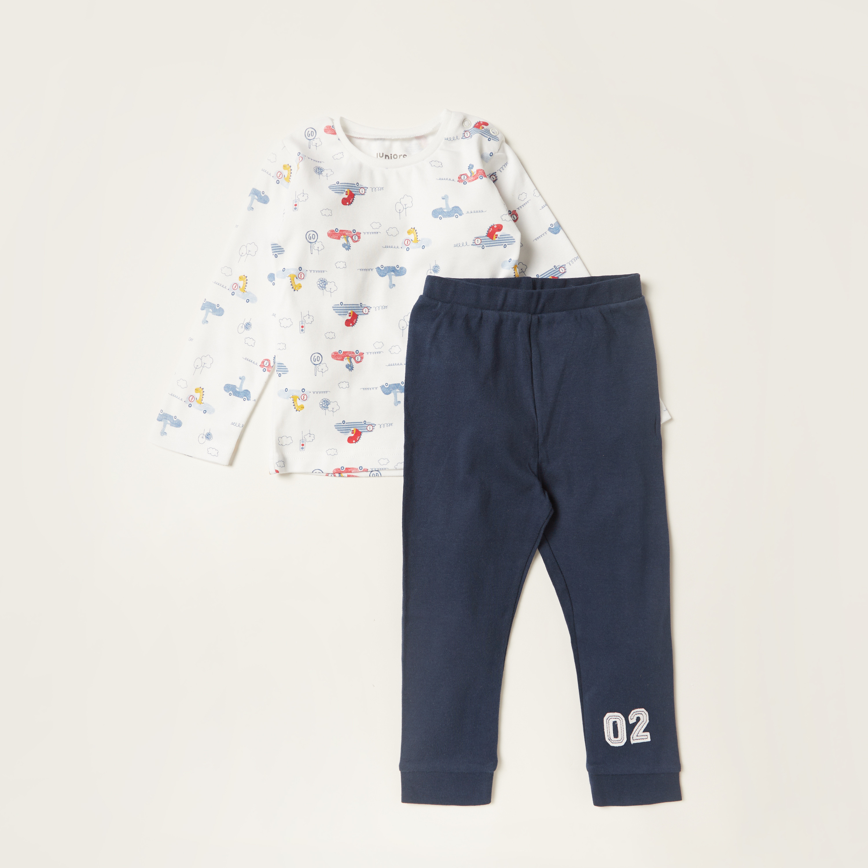 Juniors Printed Round Neck T-shirt and Full Length Pyjama Set-baby-boys-clothing-nightwear-pyjamasets-image-1