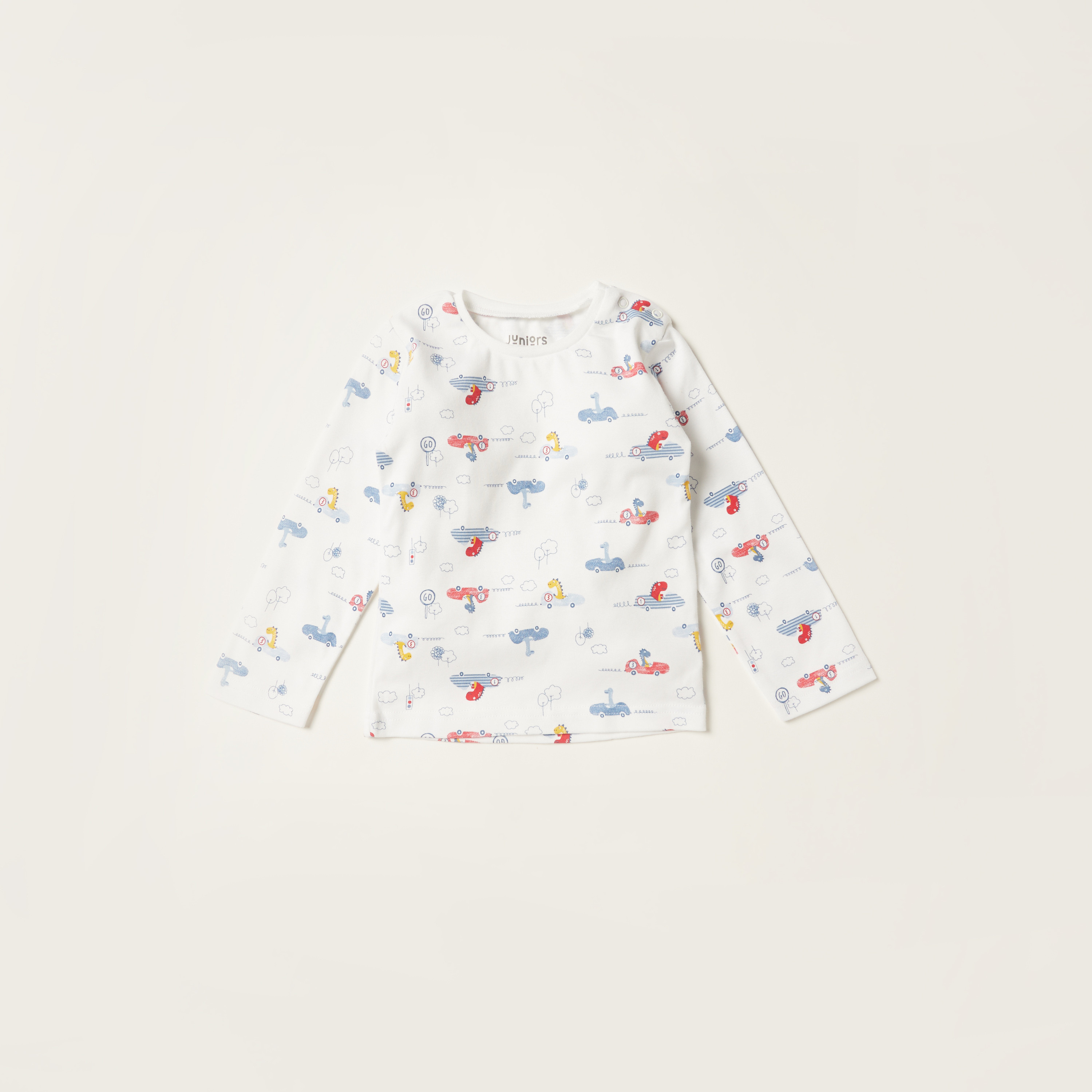 Juniors Printed Round Neck T-shirt and Full Length Pyjama Set-baby-boys-clothing-nightwear-pyjamasets-image-2