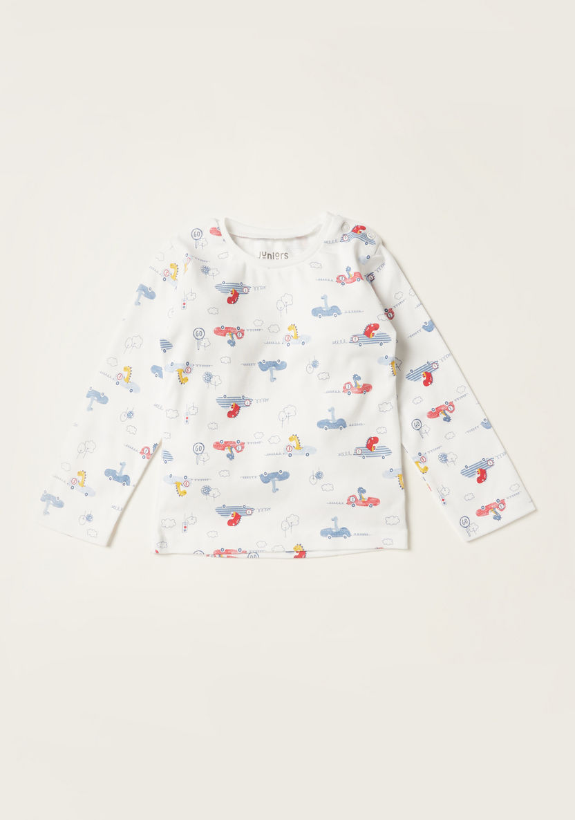 Juniors Printed Round Neck T-shirt and Full Length Pyjama Set-Pyjama Sets-image-1