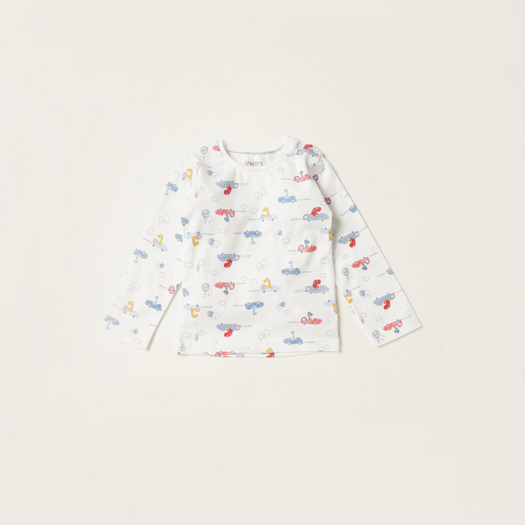 Juniors Printed Round Neck T-shirt and Full Length Pyjama Set