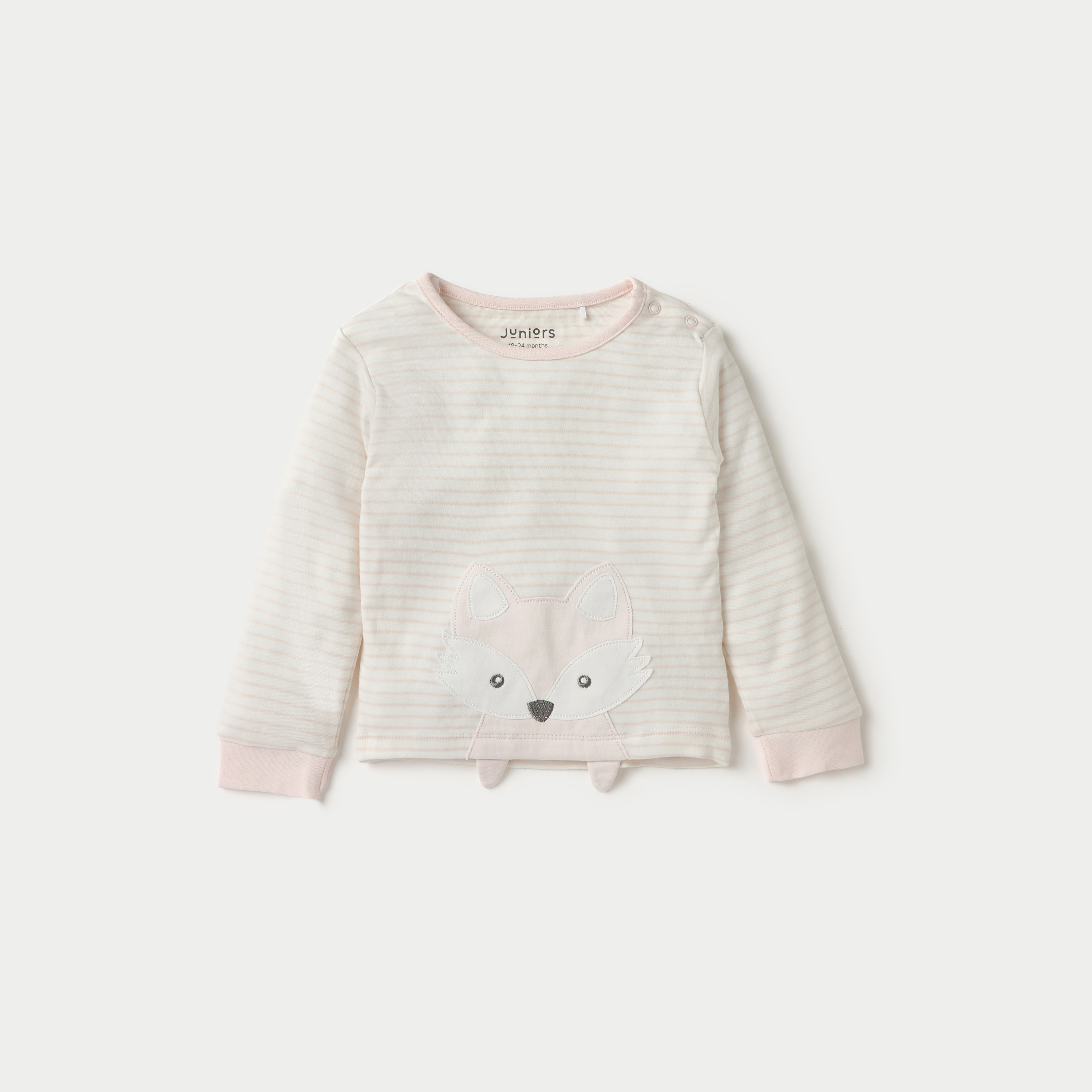 Juniors Fox Applique Long Sleeves T-shirt and Elasticated Pyjama Set-baby-girls-clothing-nightwear-pyjamasets-image-2