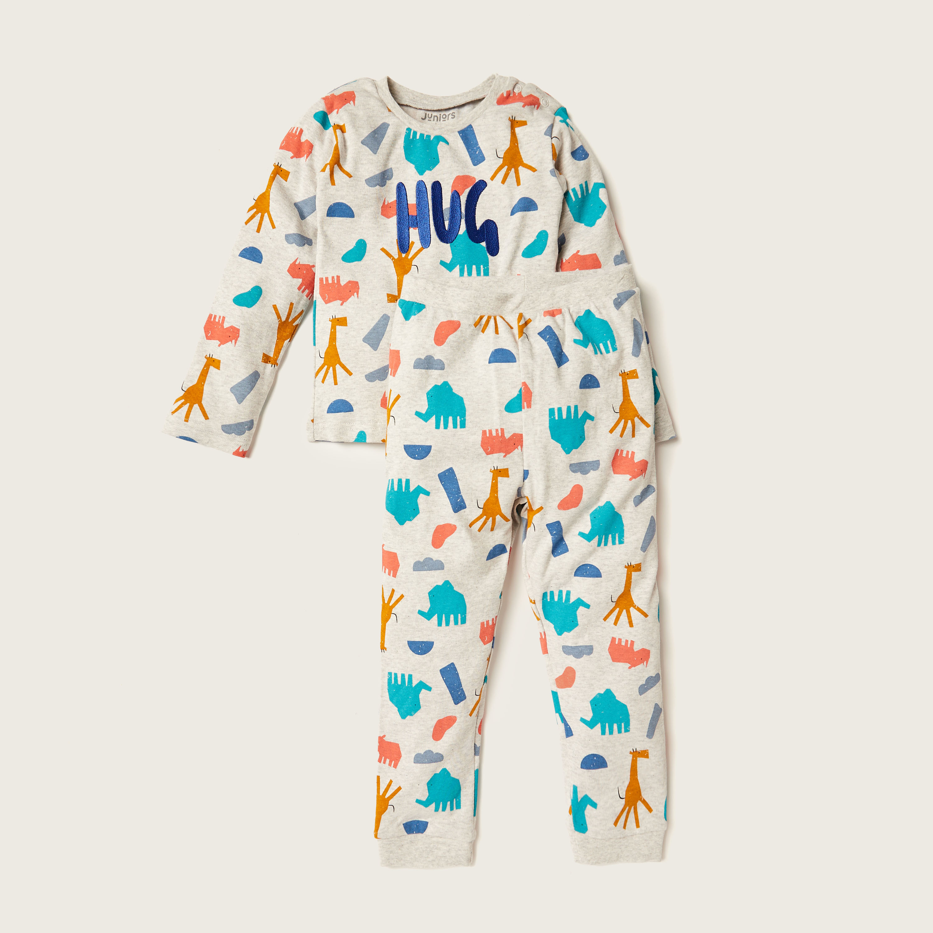 Juniors Printed Long Sleeves T-shirt and Elasticated Pyjama Set-baby-boys-clothing-nightwear-pyjamasets-image-1
