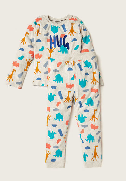 Juniors Printed Long Sleeves T-shirt and Elasticated Pyjama Set-Pyjama Sets-image-0