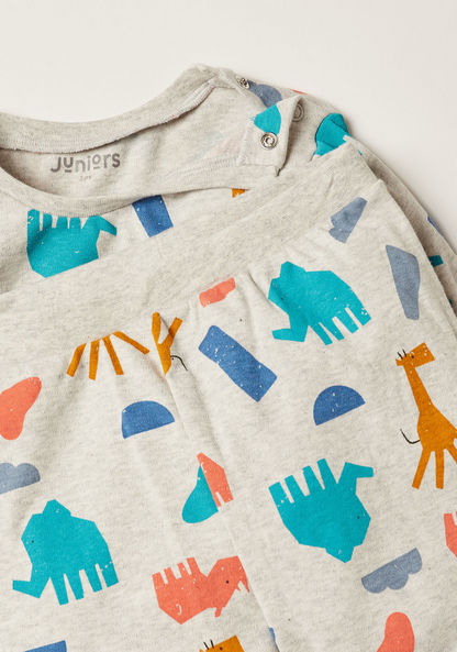 Juniors Printed Long Sleeves T-shirt and Elasticated Pyjama Set-Pyjama Sets-image-1