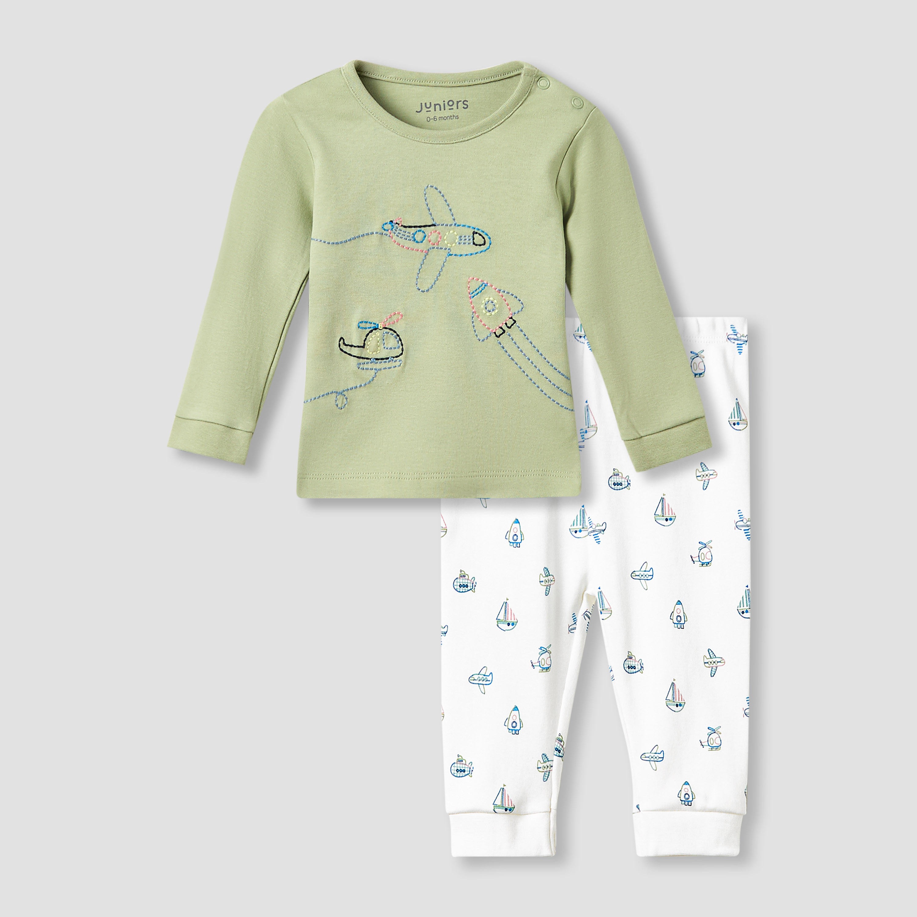 Juniors Pyjama Set with Embroidery - Cotton - Long Sleeves - Round Neck-baby-boys-clothing-nightwear-pyjamasets-image-1