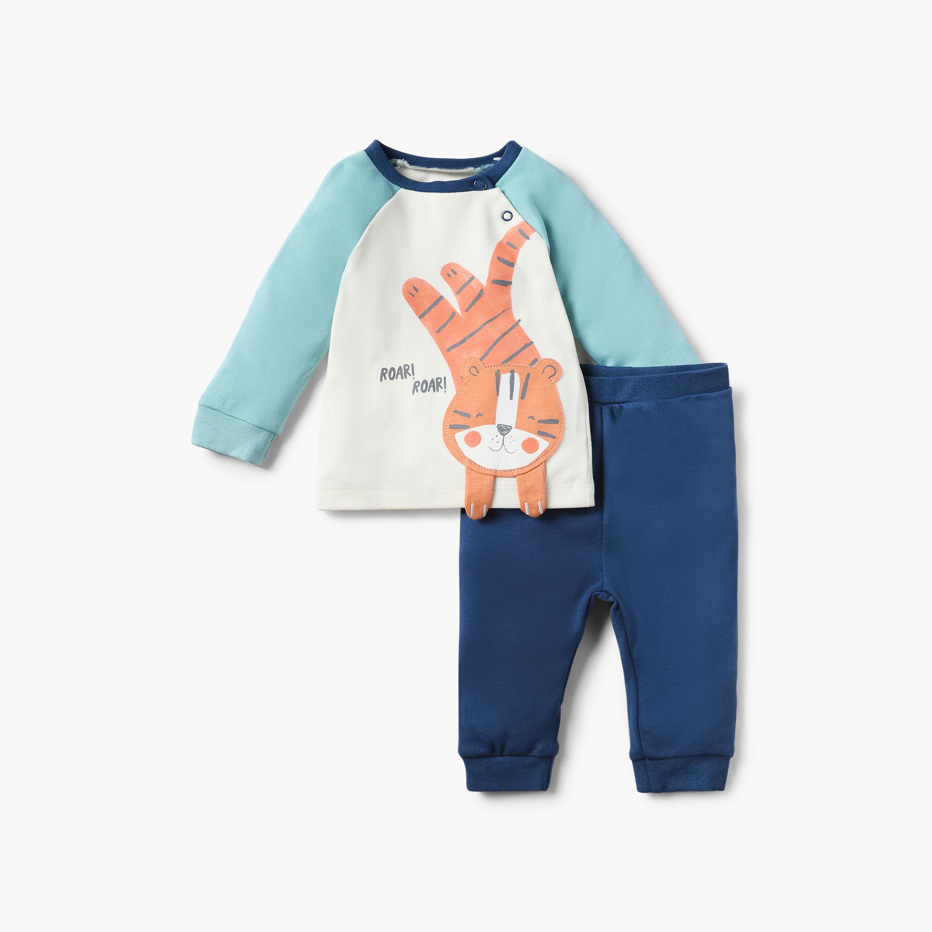 طقم بنطلون بيجاما بخصر مطاطي وتيشيرت بأكمام طويلة وزخارف بطة من جونيورز-bsclothing-babygirls-nightwear-pyjamasets-image-1