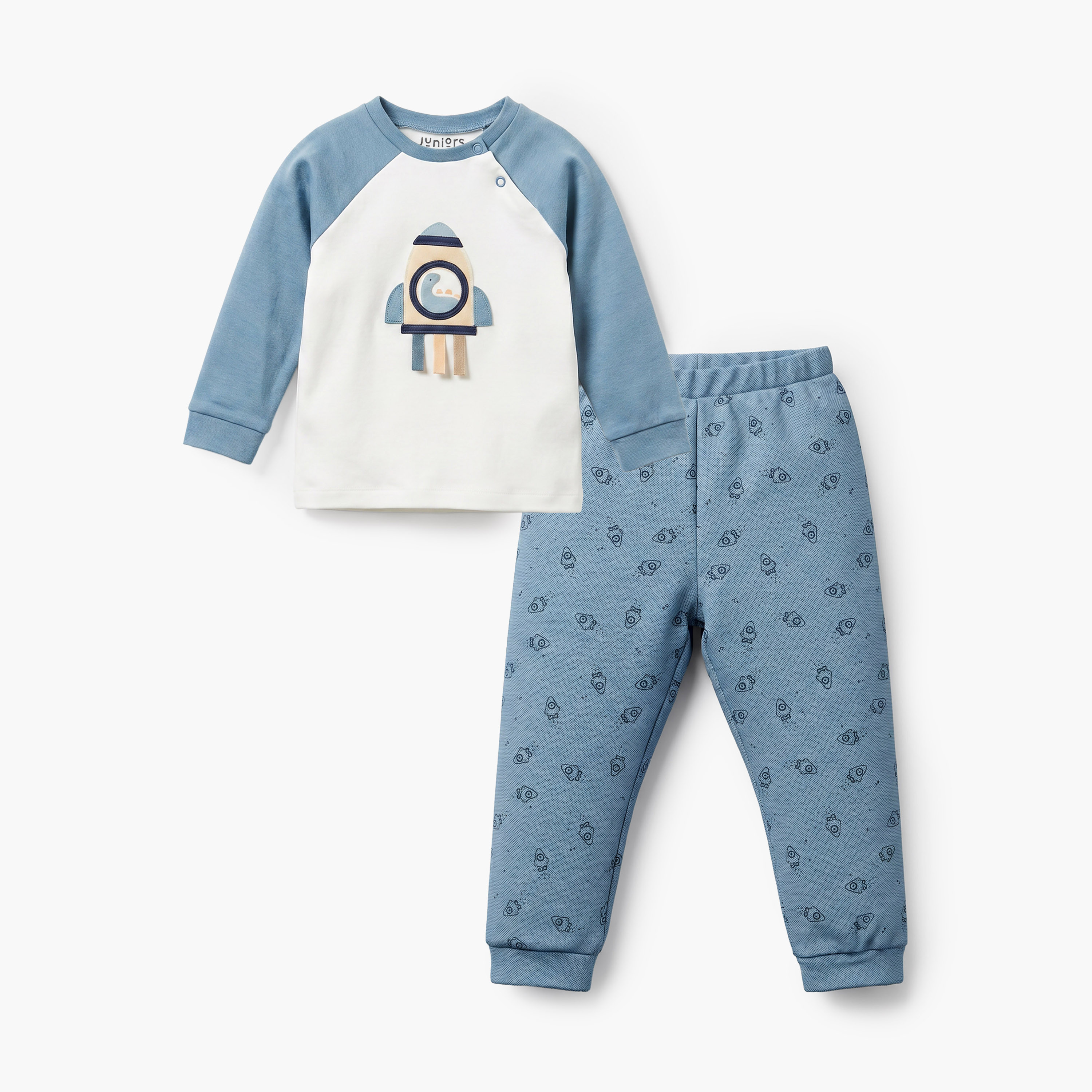 Juniors Cotton Crew Neck Long Sleeves Pyjama Set with Spacecraft Print-baby-boys-clothing-nightwear-pyjamasets-image-1