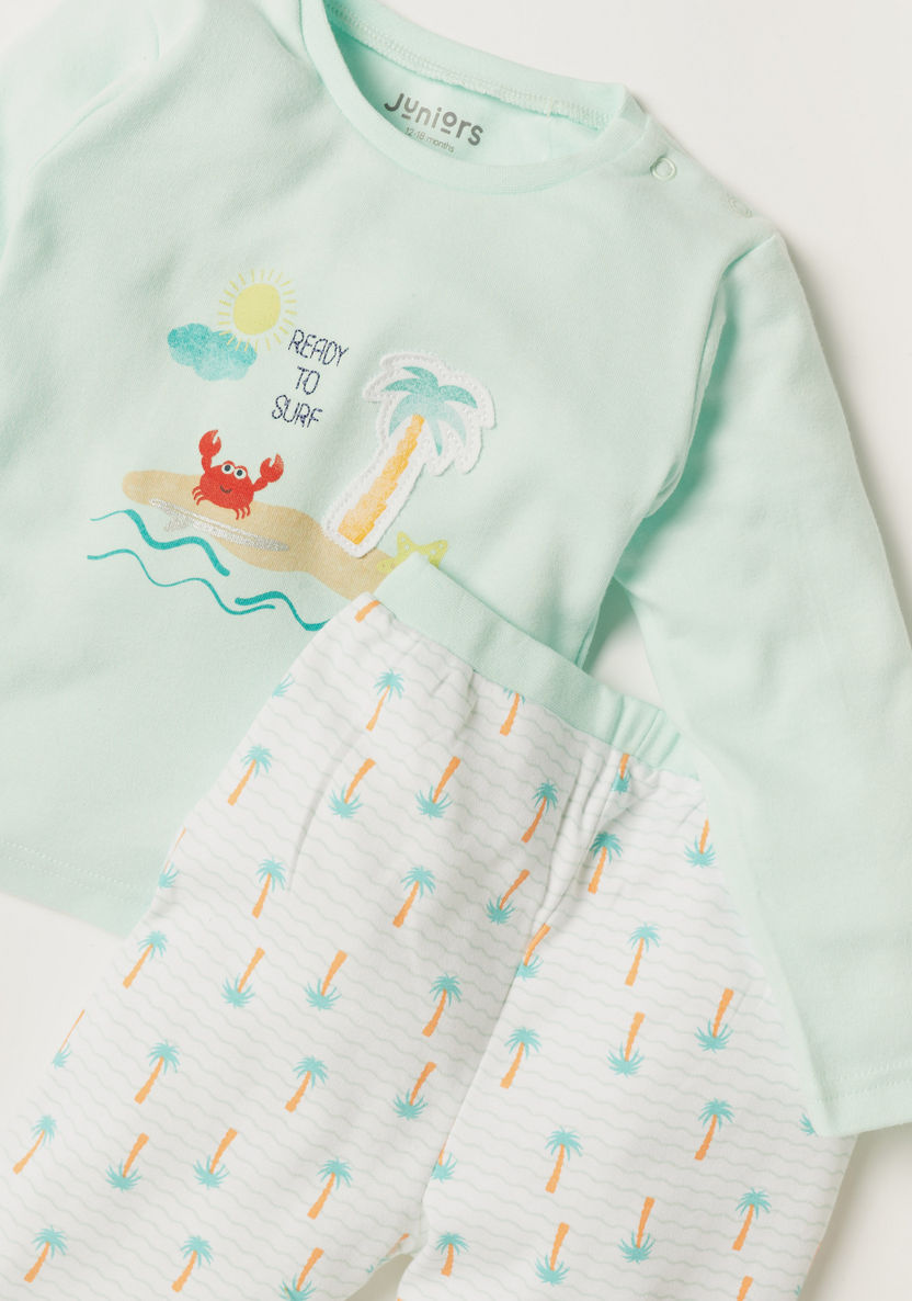 Juniors Printed Round Neck T-shirt and Full Length Pyjama Set-Pyjama Sets-image-2