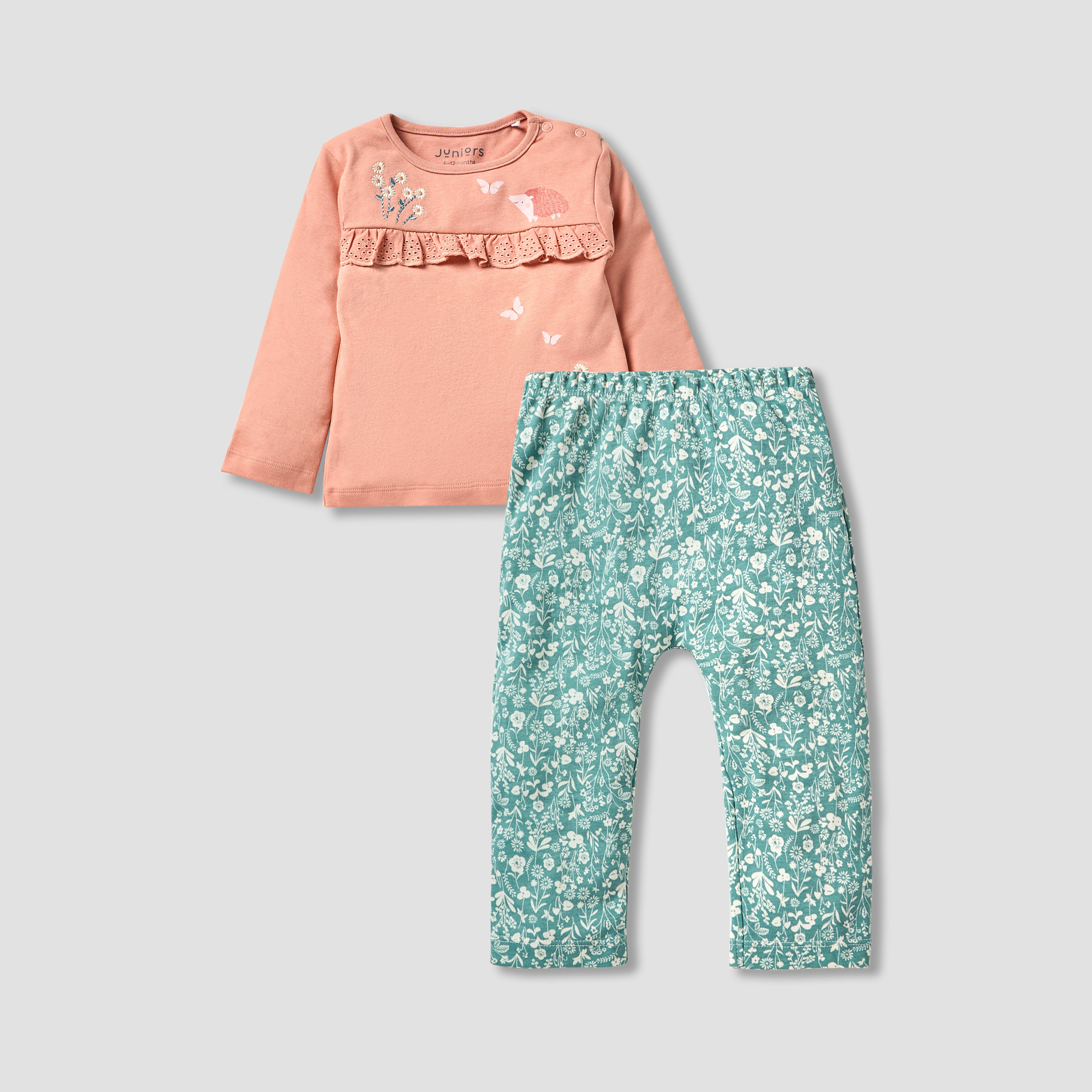 Juniors Schiffli Detail Long Sleeves T-shirt and Elasticated Pyjama Set-promo_babyshop_Buy3for99_OMN130126-image-1