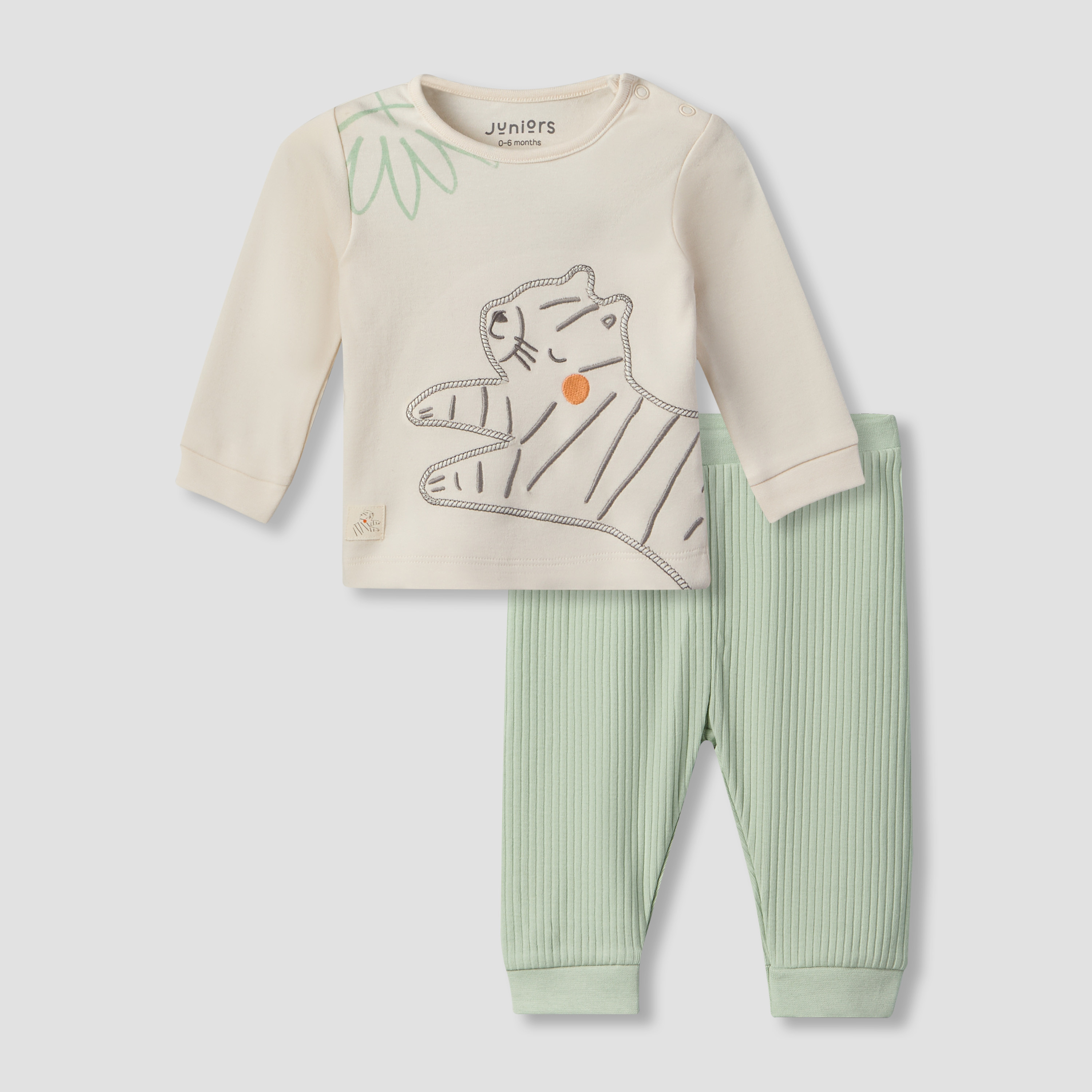 Juniors Cotton Crew Neck Long Sleeves Pyjama Set with Tiger Embroidery-baby-boys-clothing-nightwear-pyjamasets-image-1