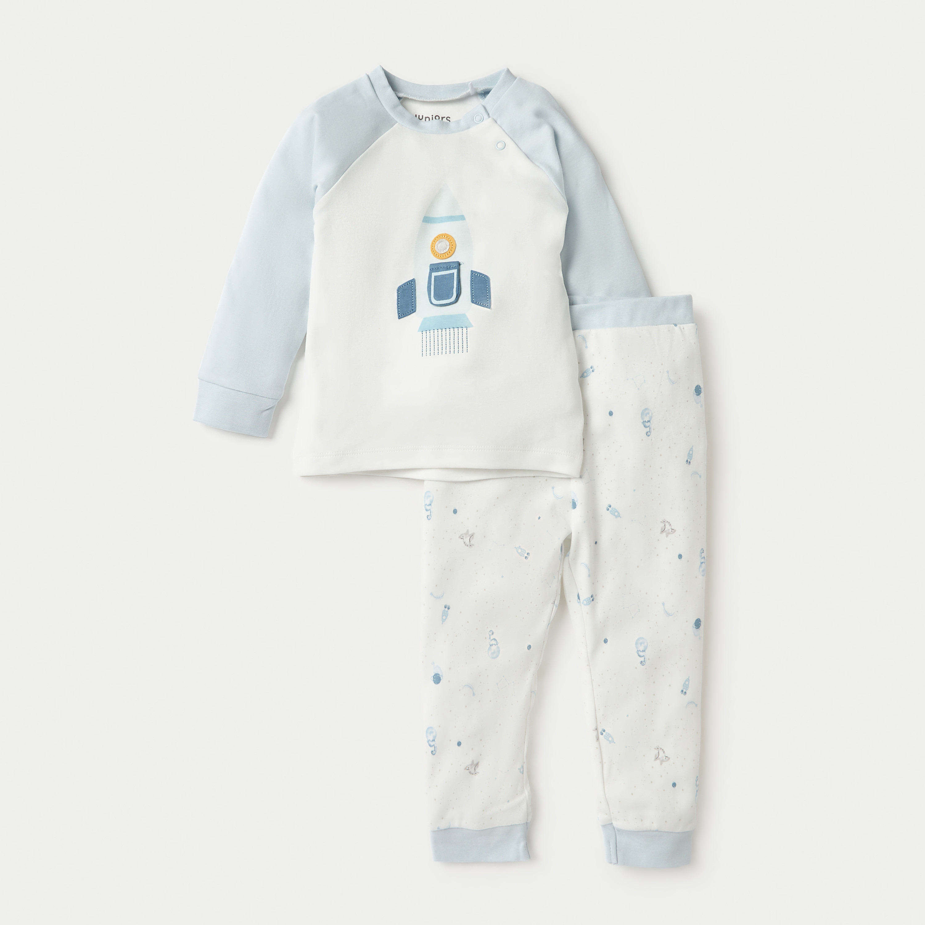 طقم تيشيرت بأكمام طويلة وزخارف صاروخ مع بنطلون بيجاما مطاطي من جونيورز-baby-boys-clothing-nightwear-pyjamasets-image-5