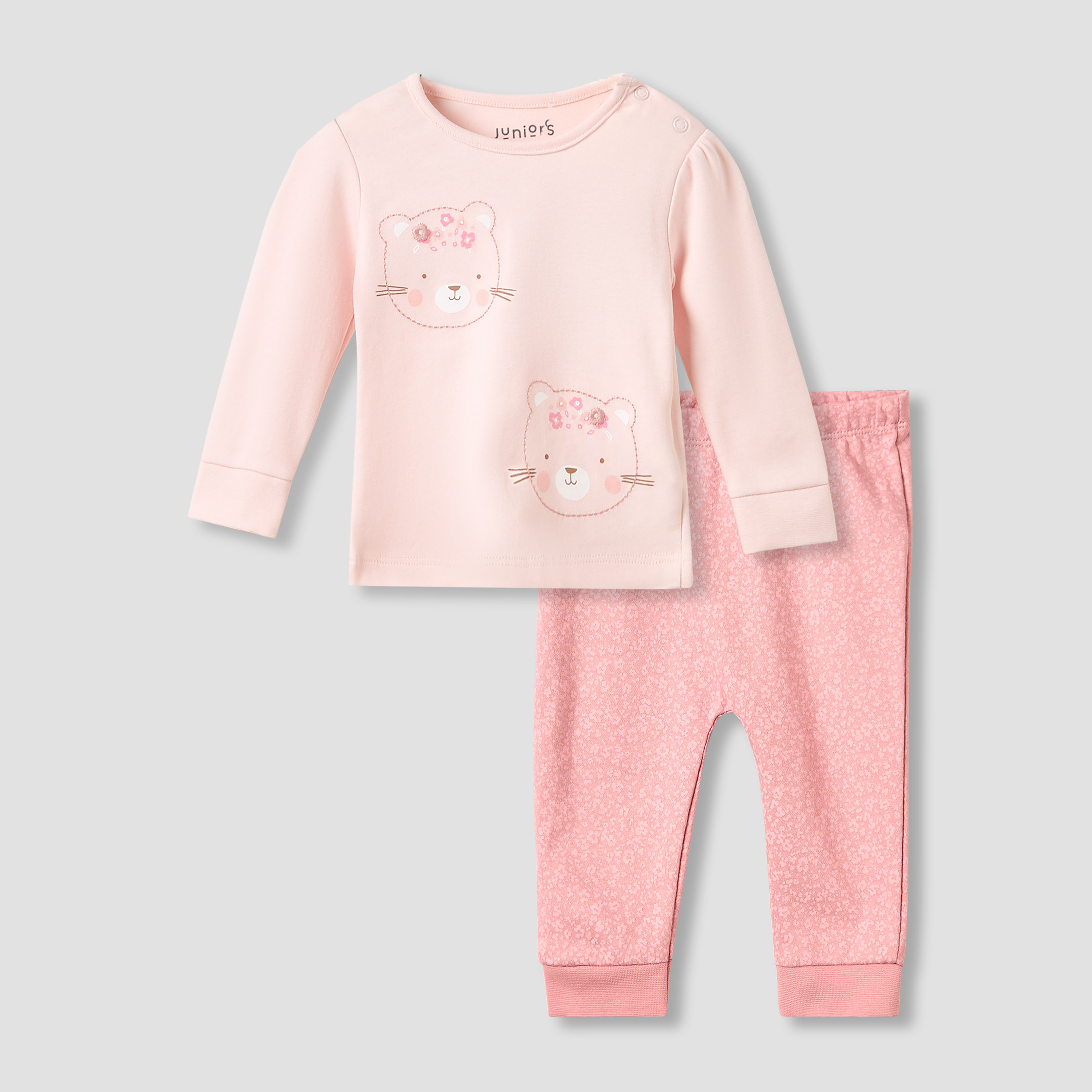 طقم بيجاما قطن بطبعات دب وياقة ضيقة وأكمام طويلة من جونيورز-baby-girls-clothing-nightwear-pyjamasets-image-5