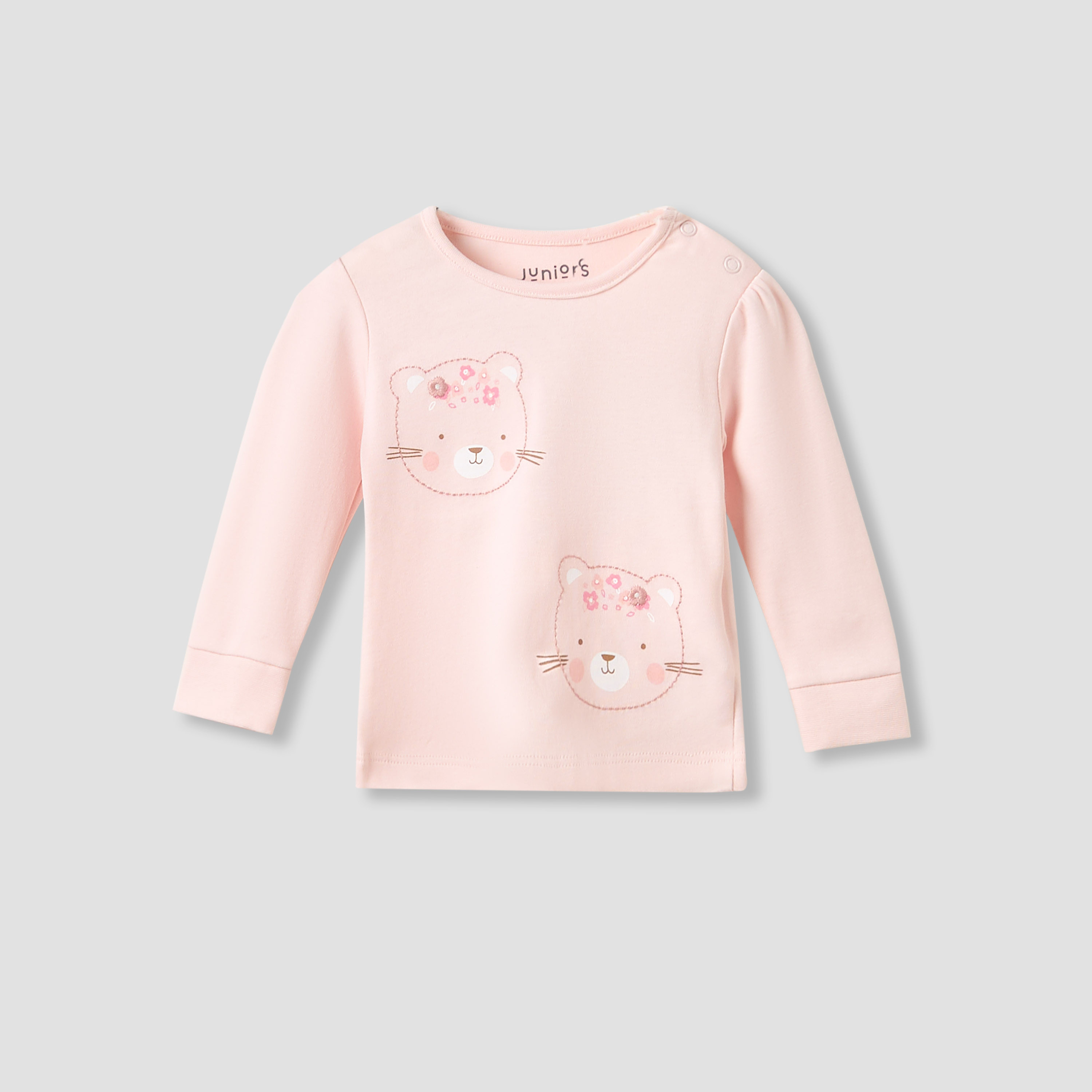 طقم بيجاما قطن بطبعات دب وياقة ضيقة وأكمام طويلة من جونيورز-baby-girls-clothing-nightwear-pyjamasets-image-4