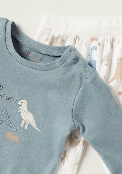 Juniors Dinosaur Print Long Sleeve T-shirt and Pyjama Set-Pyjama Sets-image-1