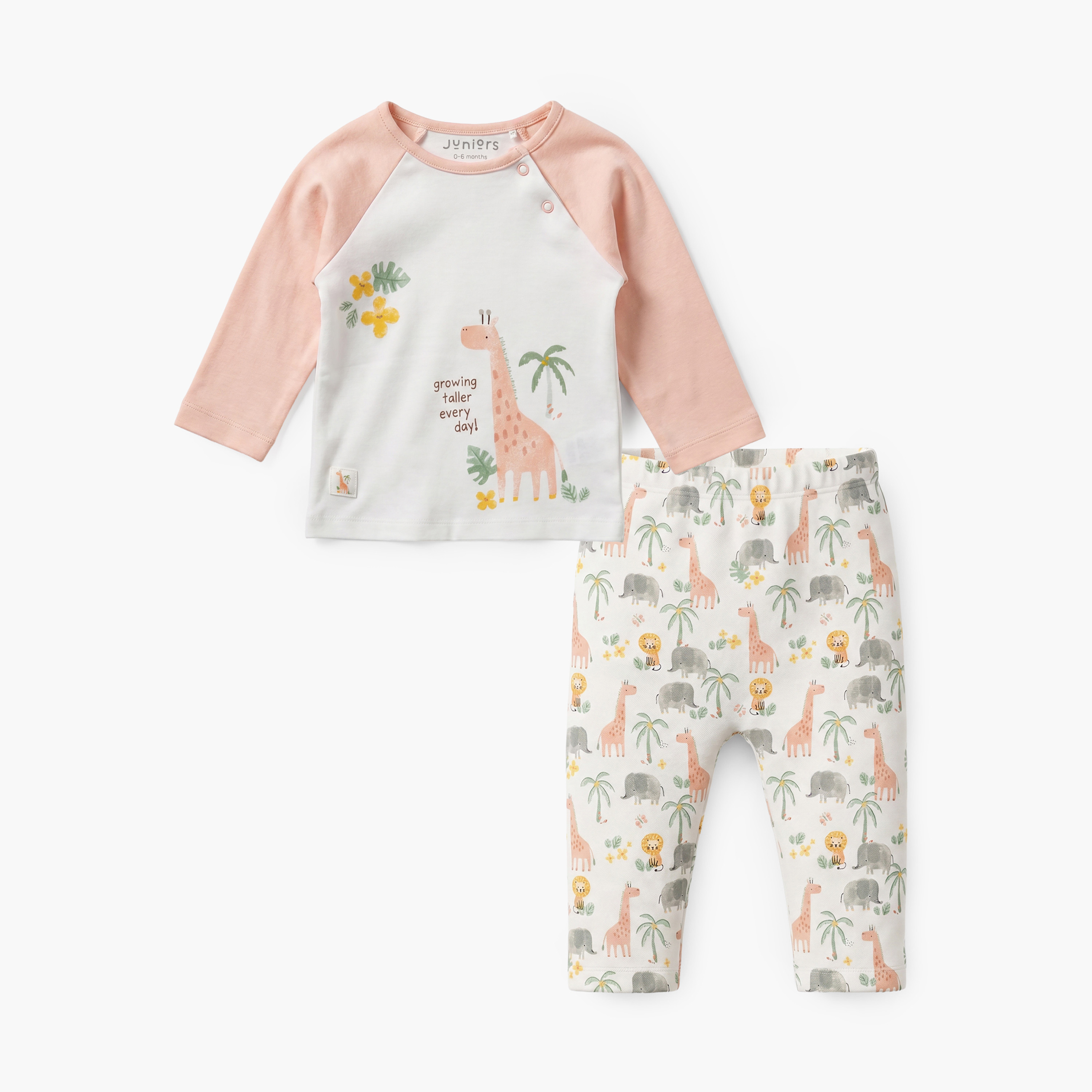 Juniors Cotton Crew Neck Long Sleeves Pyjama Set with Safari Print-baby-girls-clothing-nightwear-pyjamasets-image-1