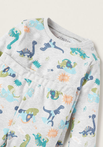 Juniors All-Over Dinosaur Print T-shirt and Elasticated Pyjama Set-Pyjama Sets-image-3