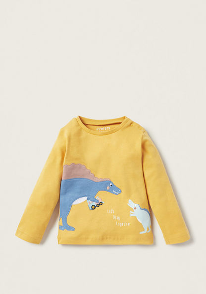 Juniors All-Over Dinosaur Applique T-shirt and Elasticated Pyjama Set-Pyjama Sets-image-1