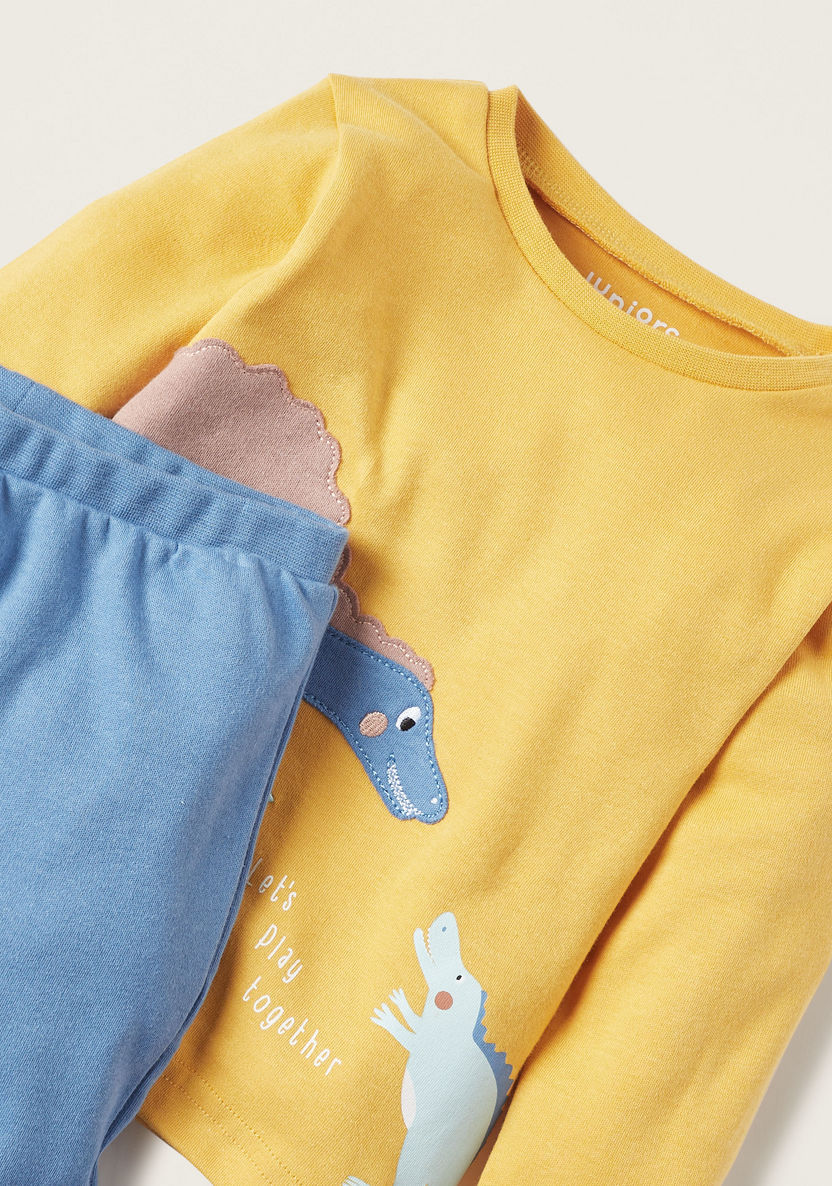 Juniors All-Over Dinosaur Applique T-shirt and Elasticated Pyjama Set-Pyjama Sets-image-3