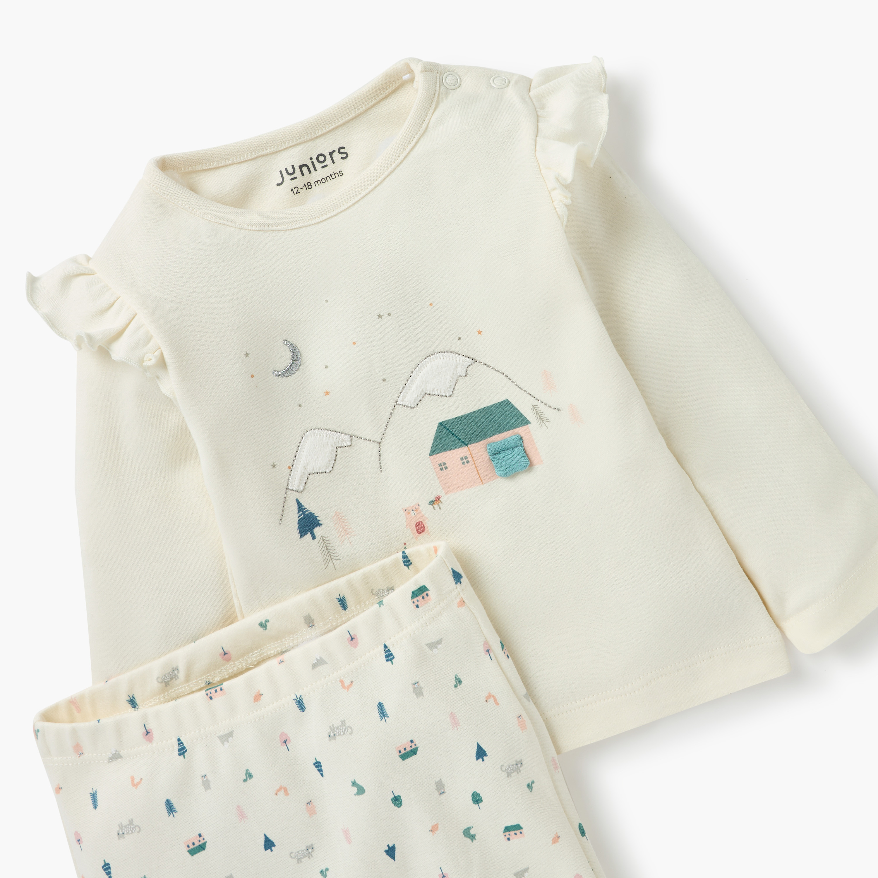 Juniors Printed Ruffle Detail T-shirt and Pyjama Set-baby-girls-clothing-nightwear-pyjamasets-image-4