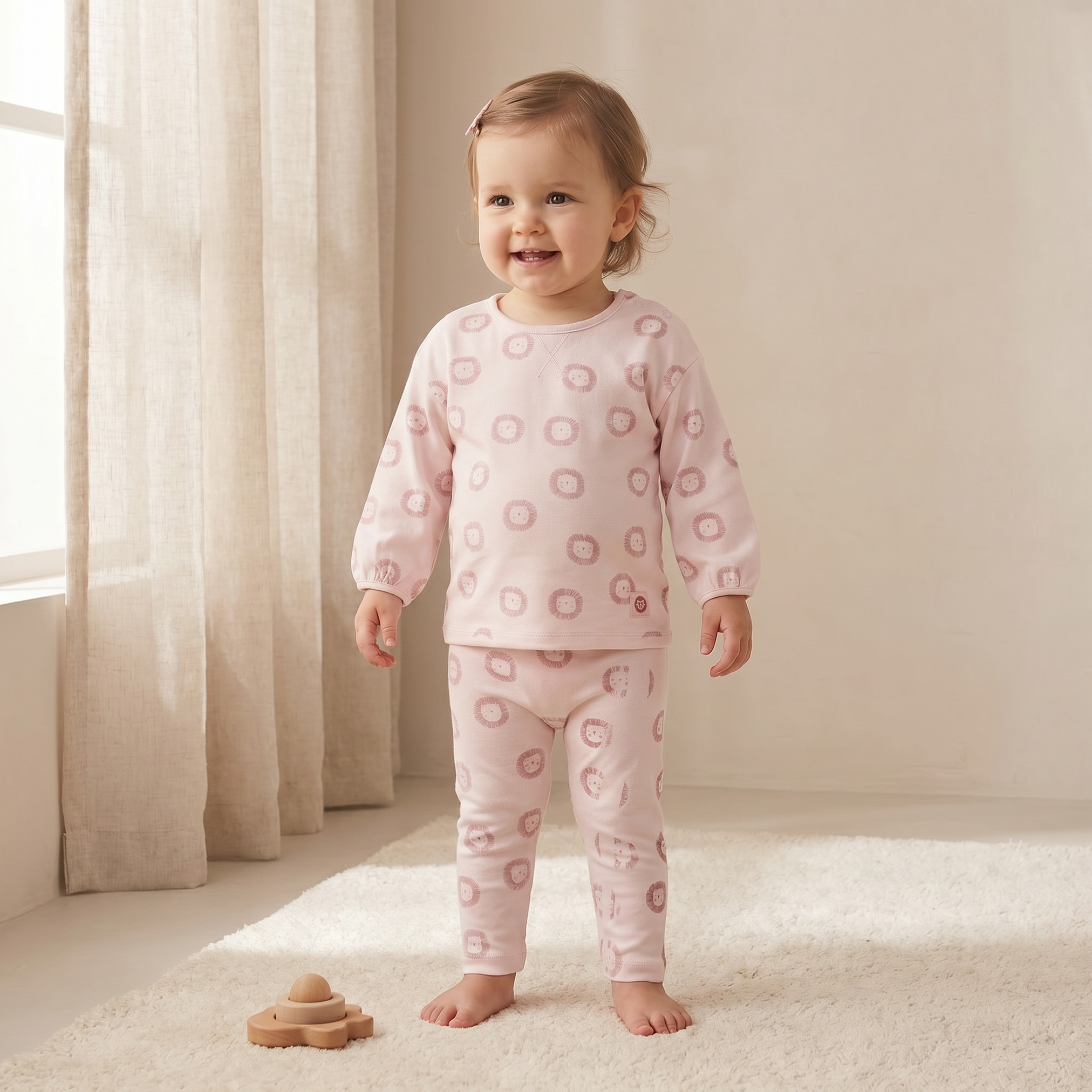 Juniors Cotton Crew Neck Long Sleeves Pyjama Set with Lion Print-baby-girls-clothing-nightwear-pyjamasets-image-1