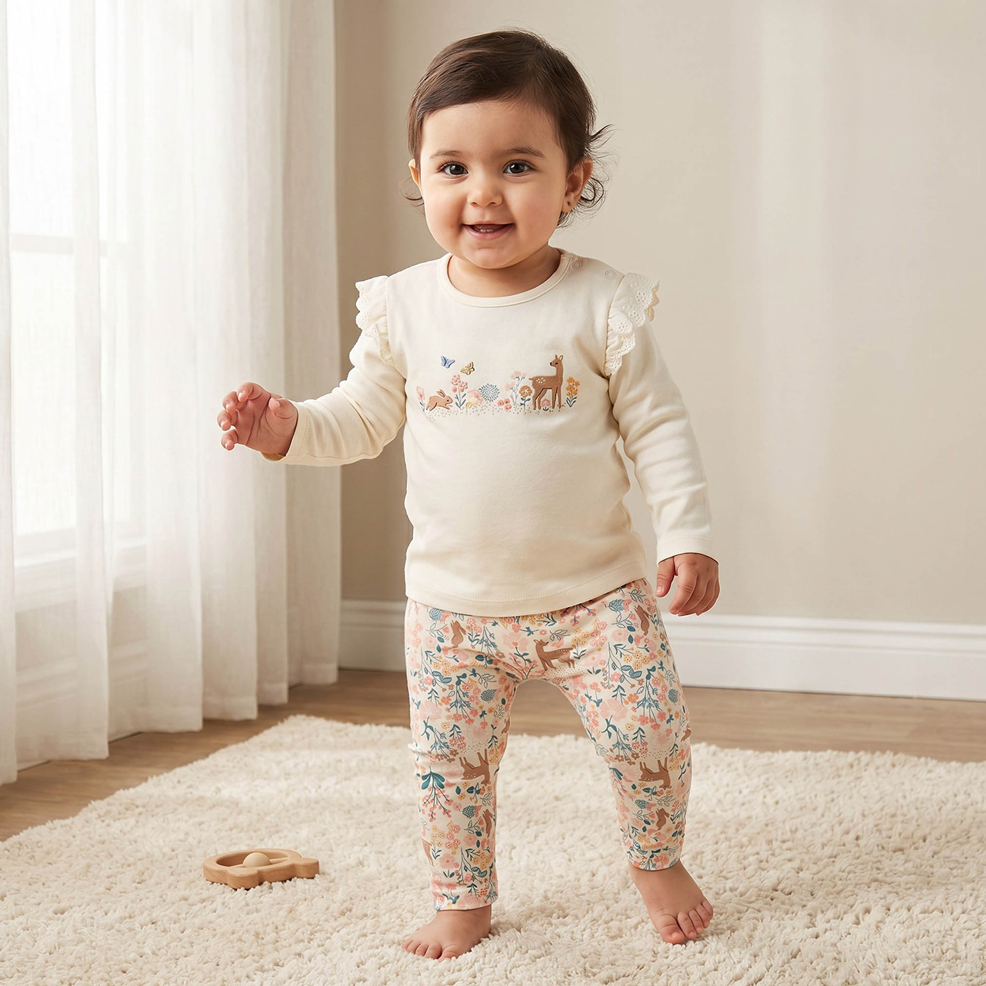 Juniors Animal Print Ruffle Detail T-shirt and Pyjama Set-baby-girls-clothing-nightwear-pyjamasets-image-1