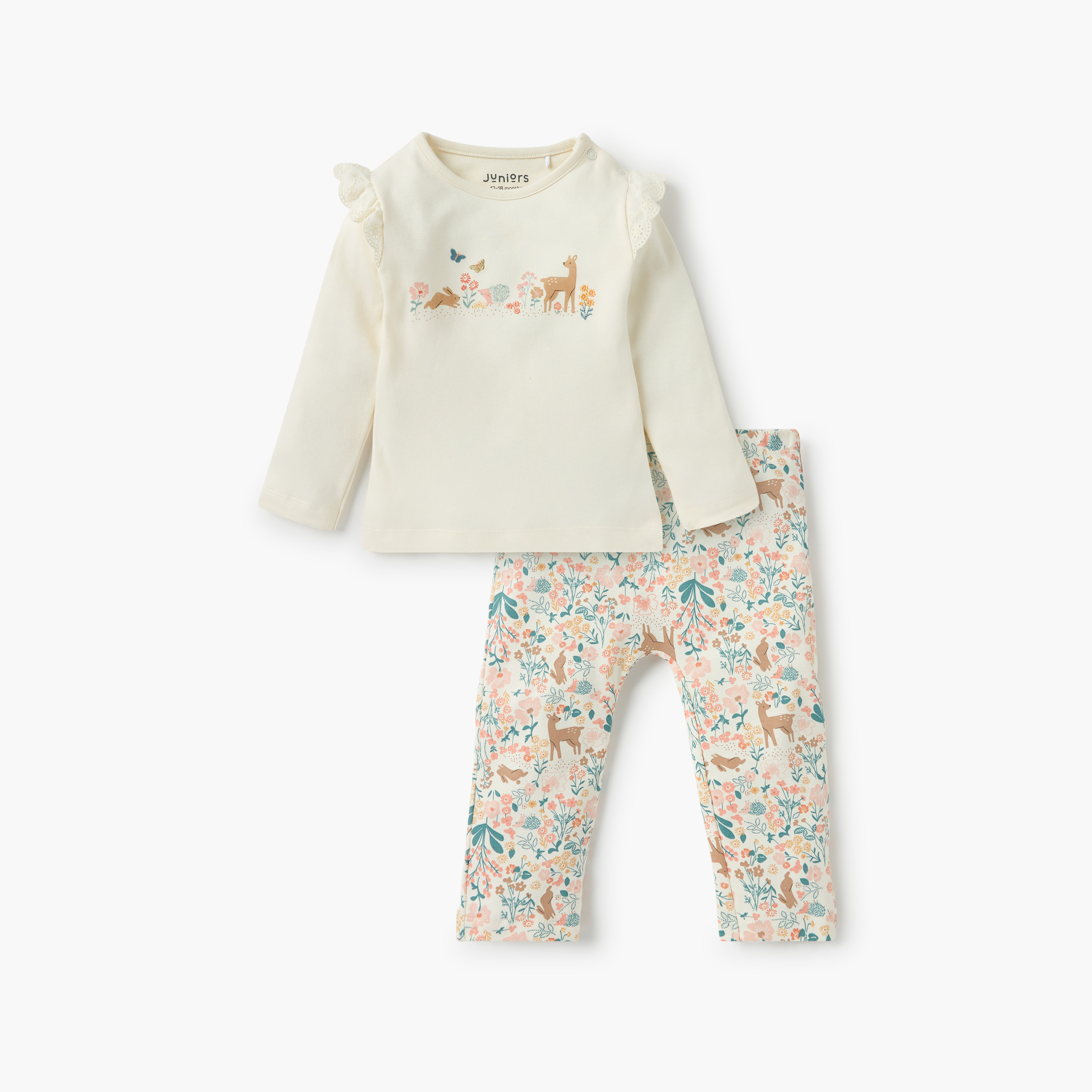 Juniors Animal Print Ruffle Detail T-shirt and Pyjama Set-baby-girls-clothing-nightwear-pyjamasets-image-2