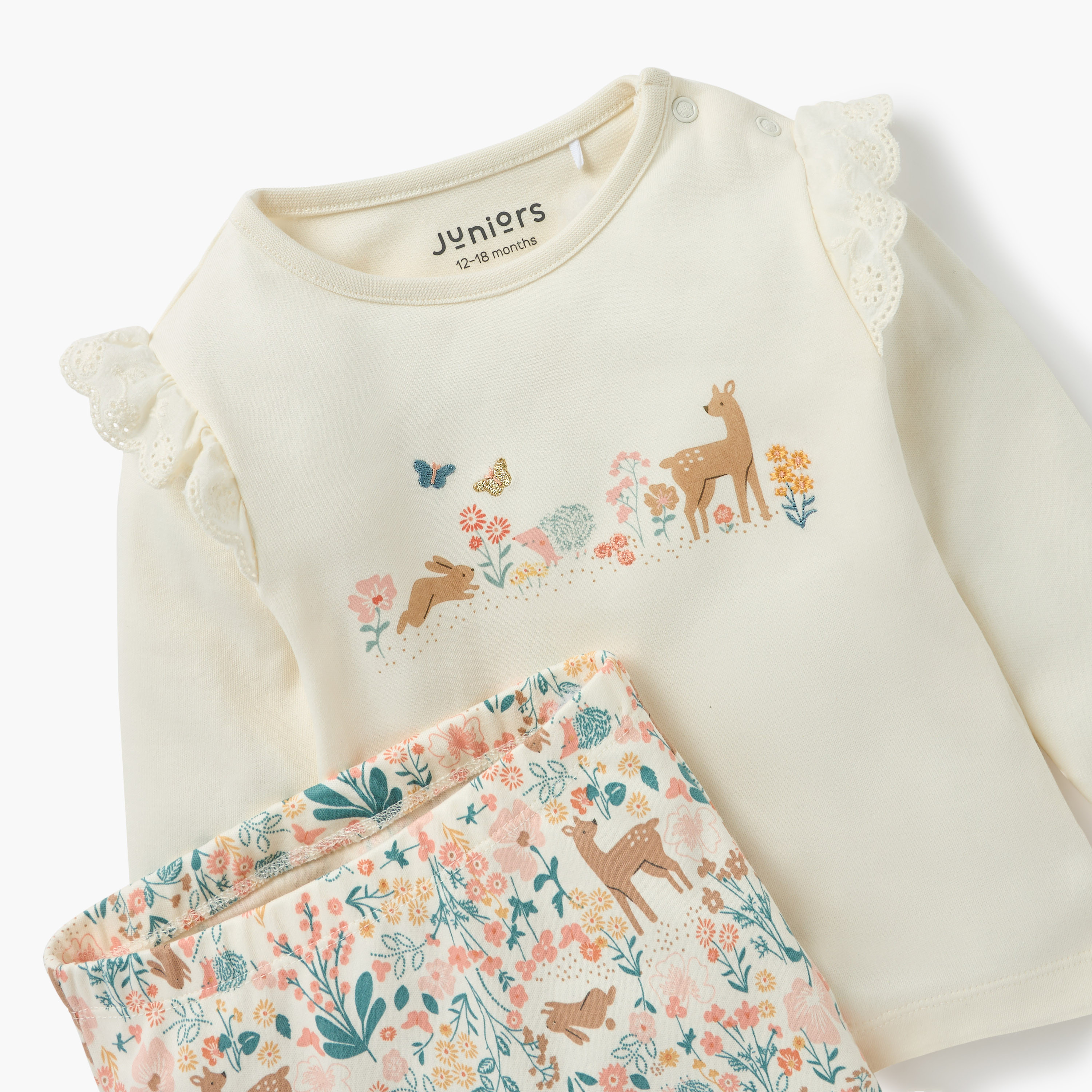 Juniors Animal Print Ruffle Detail T-shirt and Pyjama Set-baby-girls-clothing-nightwear-pyjamasets-image-5