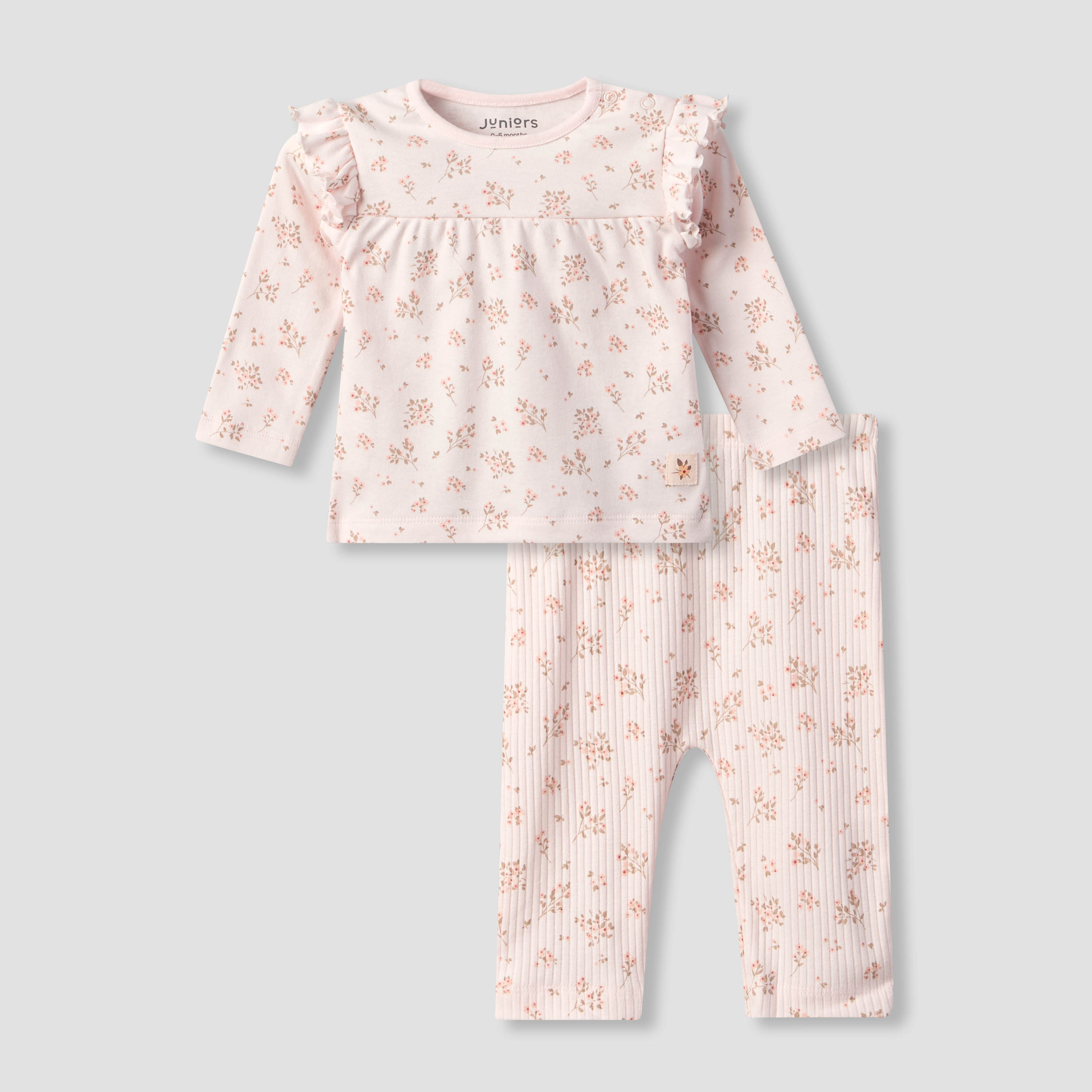 Juniors Cotton Crew Neck Long Sleeves Pyjama Set with Floral Print-baby-girls-clothing-nightwear-pyjamasets-image-2
