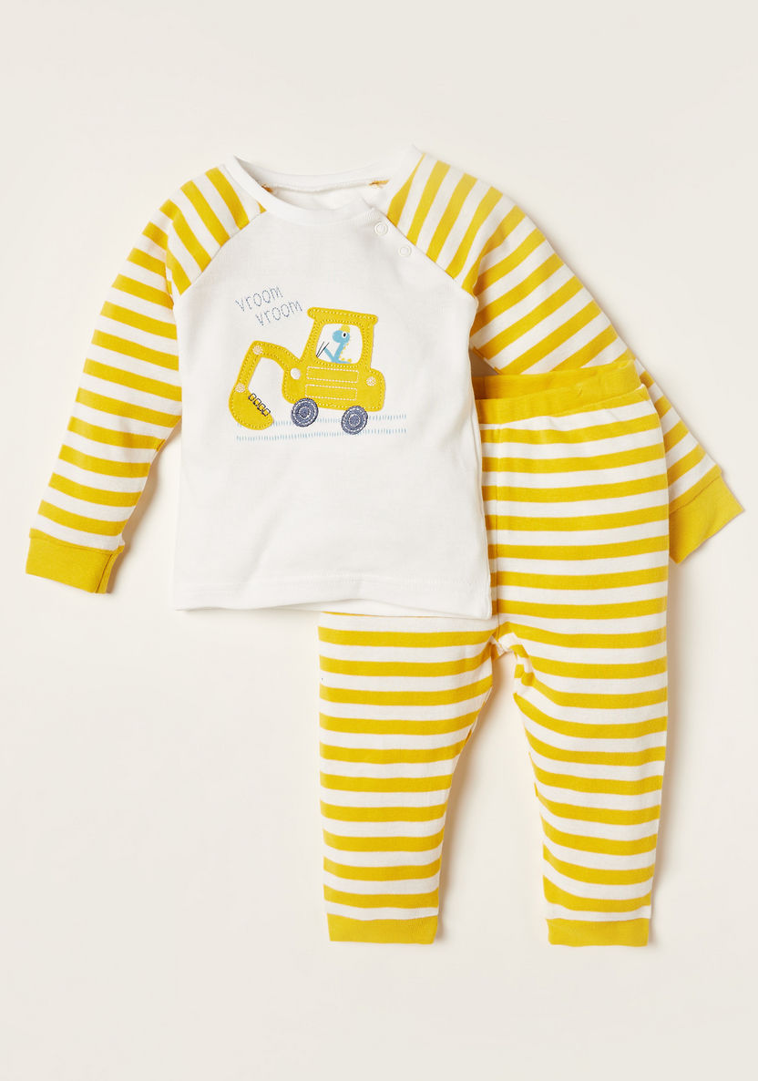 Juniors Striped T-shirt and Full Length Pyjama Set-Pyjama Sets-image-0