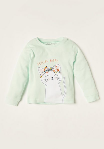 Juniors Kitten Print T-shirt and Full Length Pyjama Set