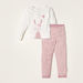 Juniors Bunny Theme Long Sleeve T-shirt and Striped Pyjama Set-Pyjama Sets-thumbnailMobile-0