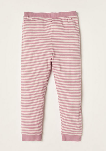 Juniors Bunny Theme Long Sleeve T-shirt and Striped Pyjama Set-Pyjama Sets-image-2