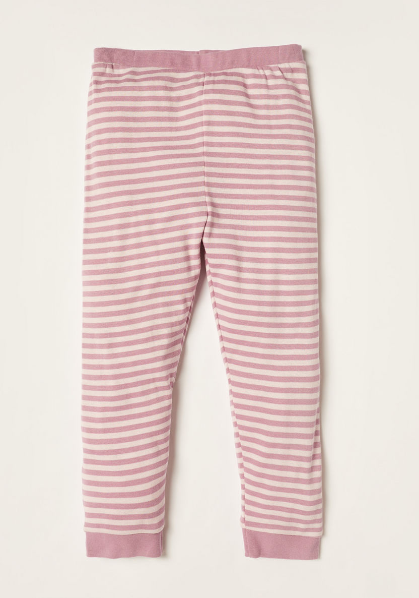 Juniors Bunny Theme Long Sleeve T-shirt and Striped Pyjama Set-Pyjama Sets-image-2
