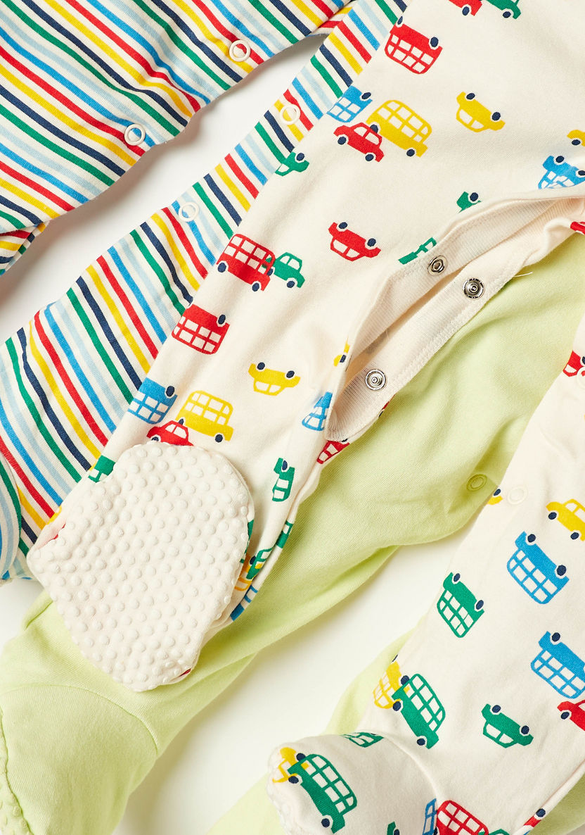 Juniors Printed Sleepsuit with Long Sleeves and Button Closure - Set of 3-Sleepsuits-image-5