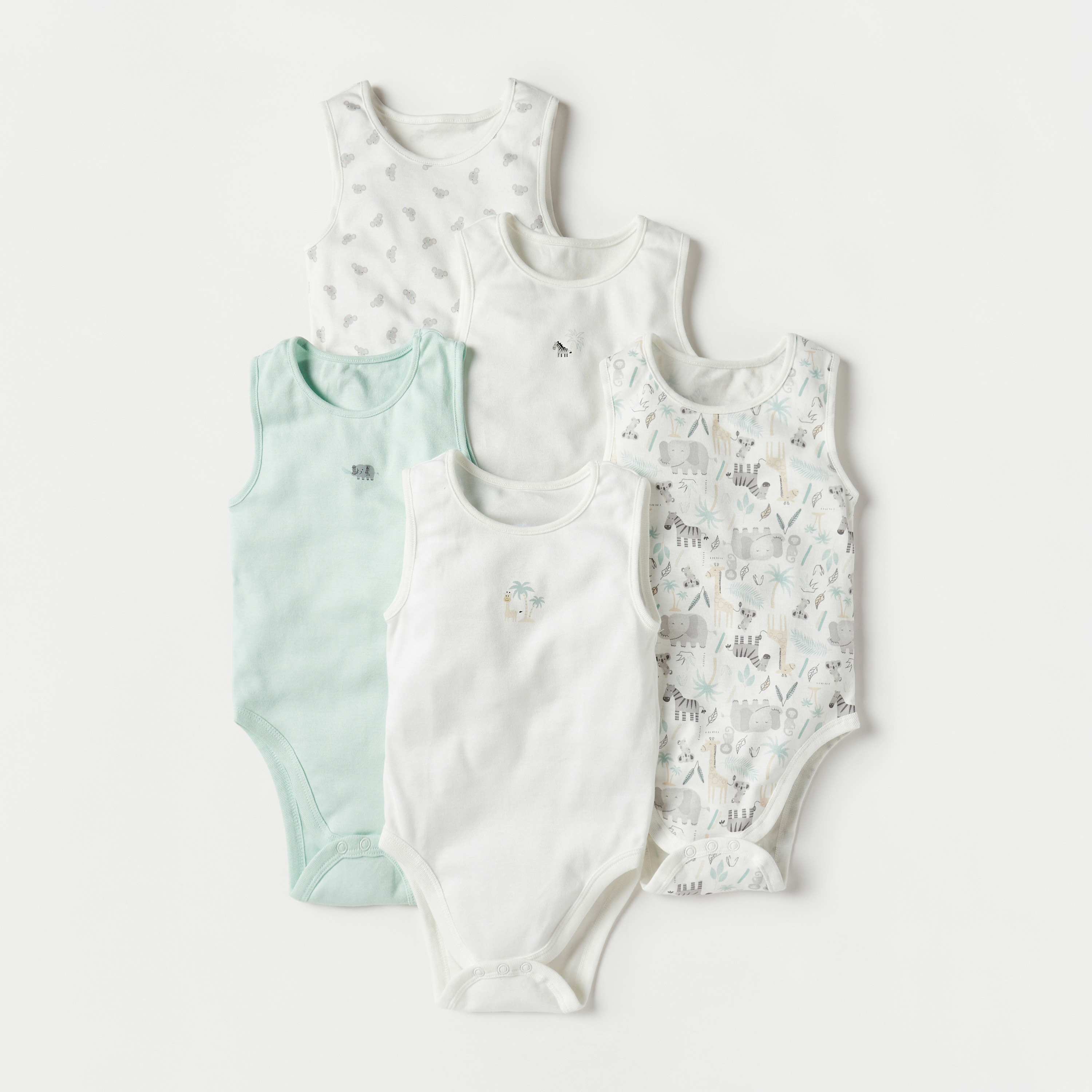 Juniors Printed Sleeveless Cotton Bodysuit - Set of 5-baby-boys-clothing-multipacks-image-1
