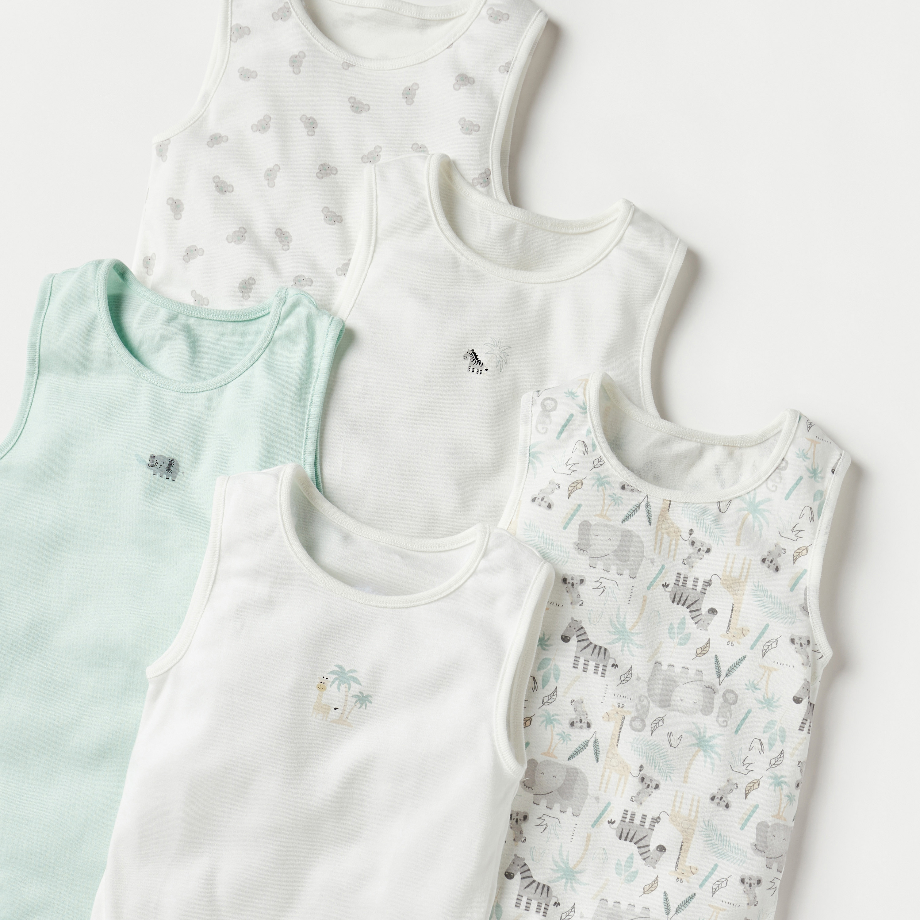 Juniors Printed Sleeveless Cotton Bodysuit - Set of 5-baby-boys-clothing-multipacks-image-3
