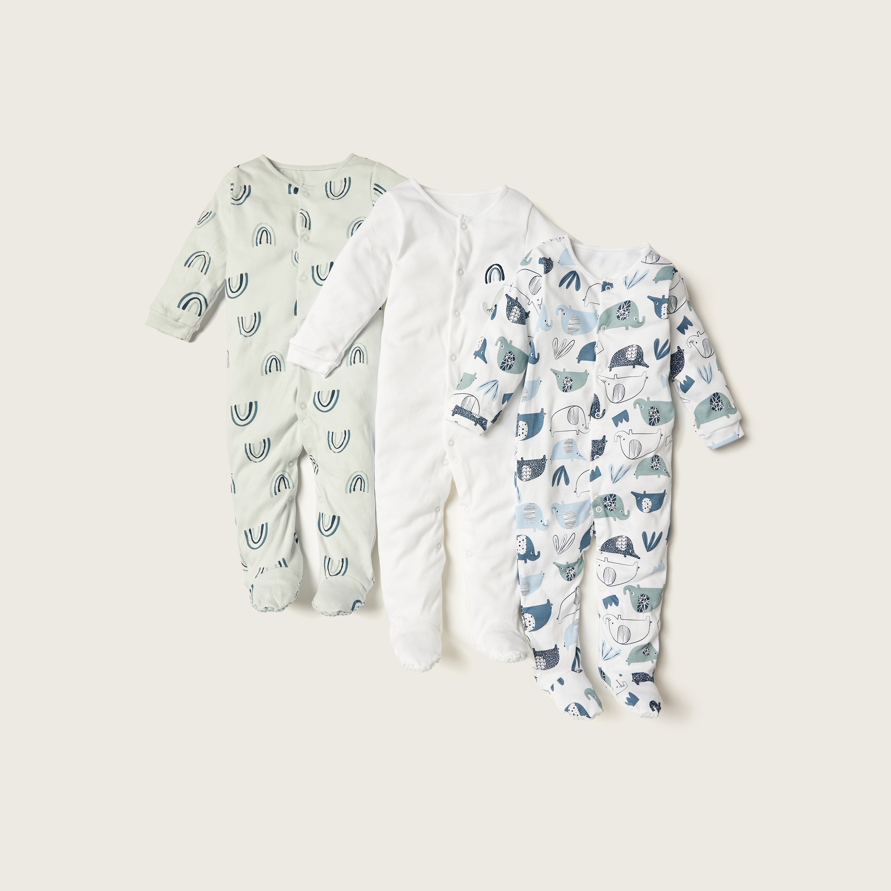 بدلات نوم بأكمام طويلة وطبعات وأزرار إغلاق من جونيورز - طقم من 3 قطع-baby-boys-clothing-nightwear-sleepsuits-image-1