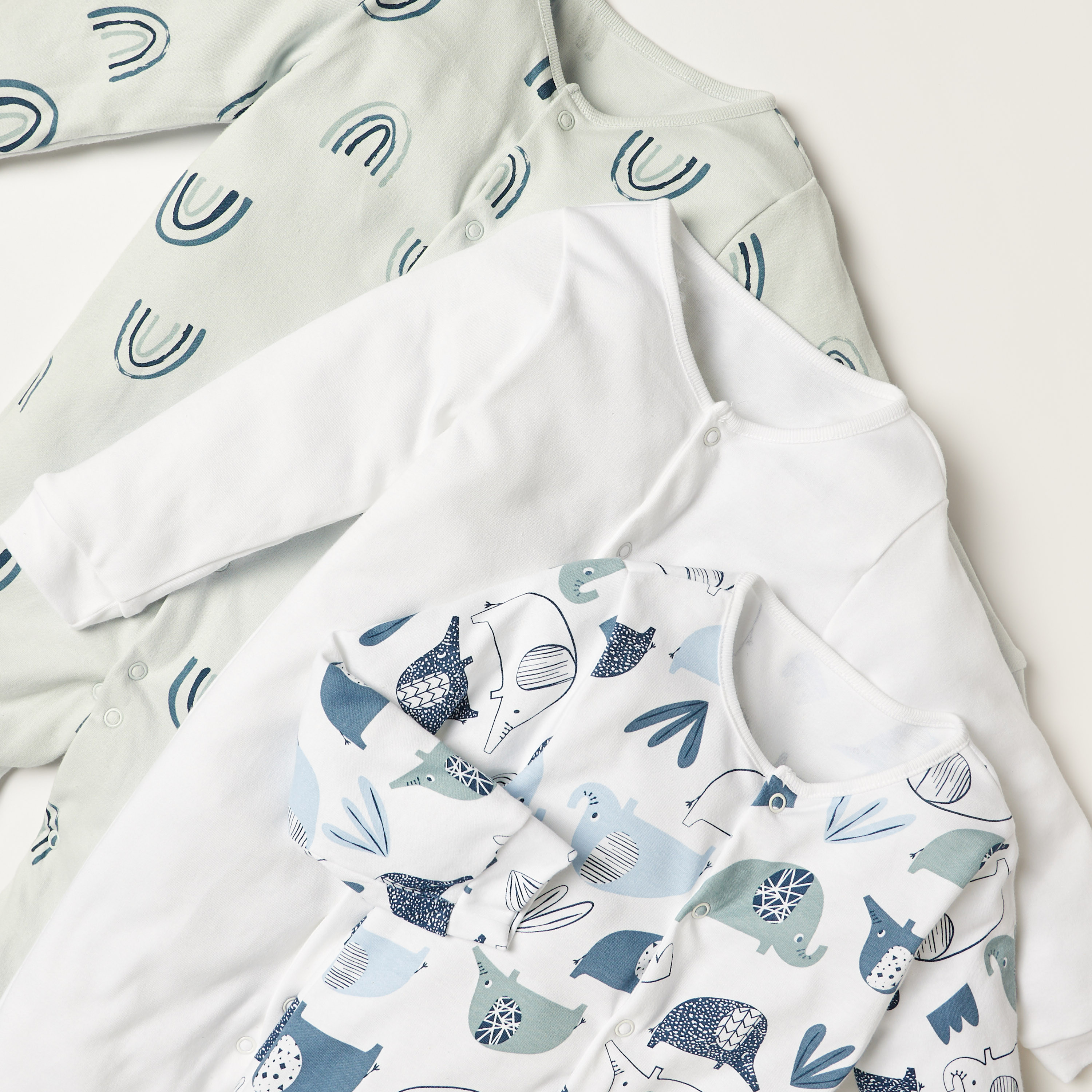 بدلات نوم بأكمام طويلة وطبعات وأزرار إغلاق من جونيورز - طقم من 3 قطع-baby-boys-clothing-nightwear-sleepsuits-image-2