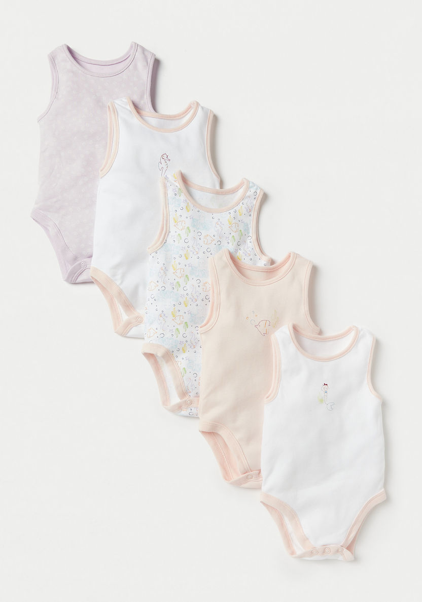 Juniors Printed Sleeveless Bodysuit with Button Closure - Set of 5-Bodysuits-image-0